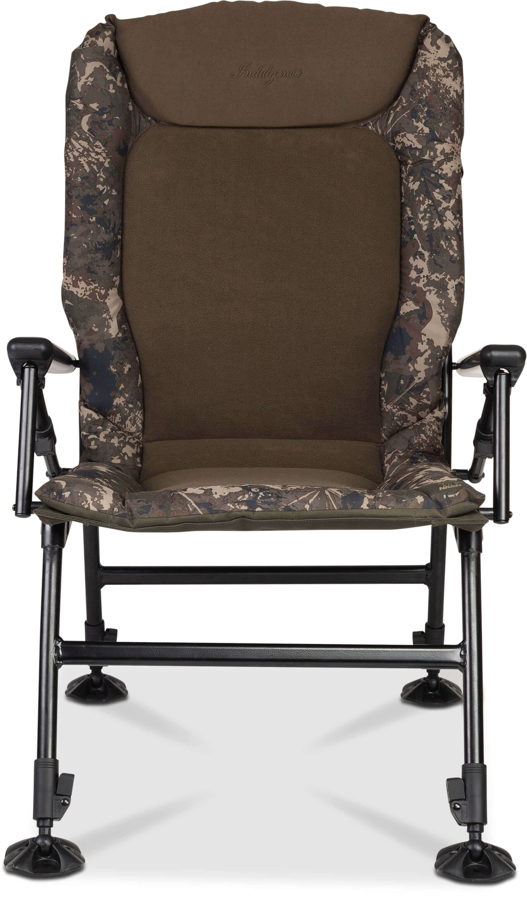 nash-indulgence-T9522-3 Chaise de pêche confortable conçue pour le carpiste, idéale pour les longues sessions de pêche.