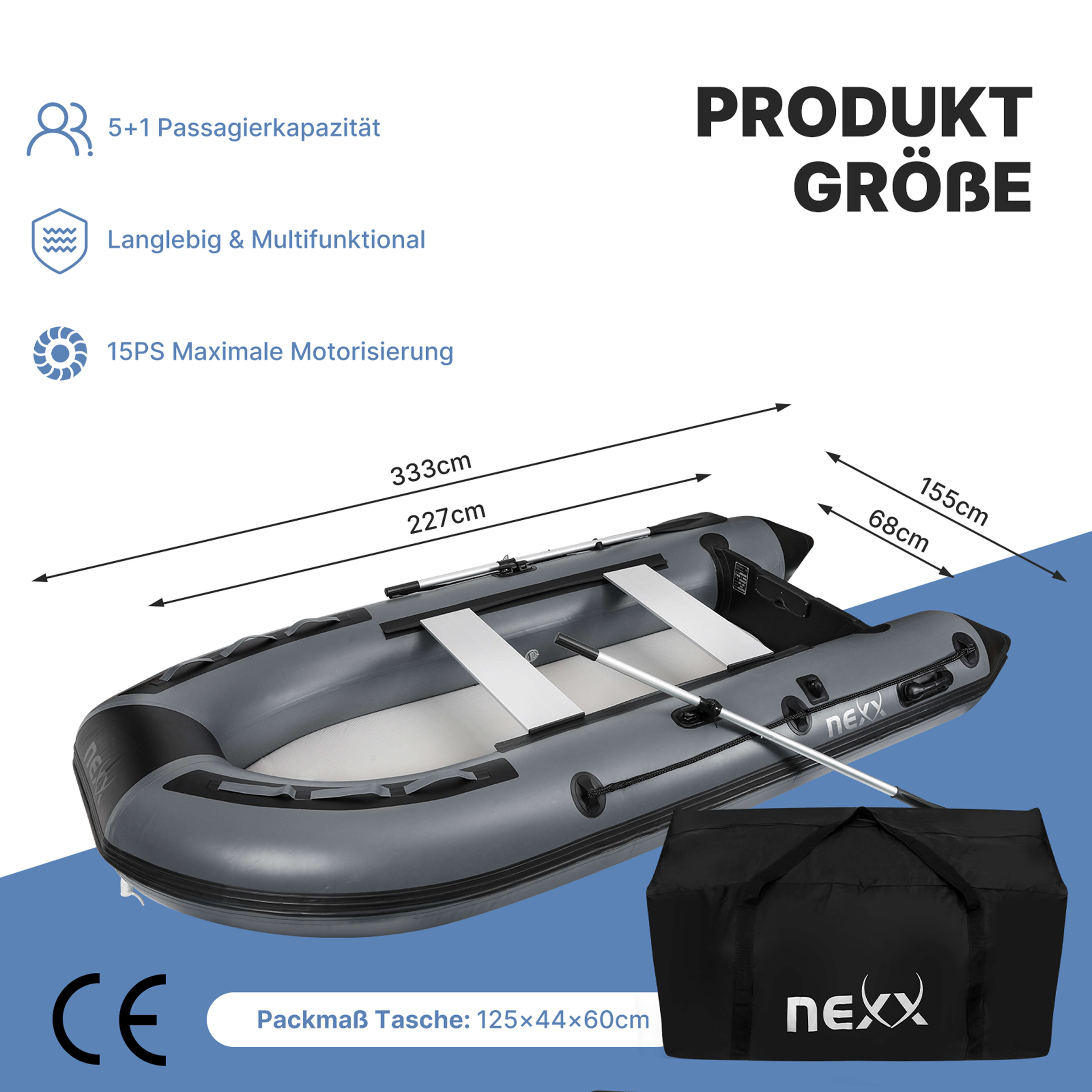 Robustes Schlauchboot zum Karpfenangeln, geräumig und für Angler leicht zu transportieren.