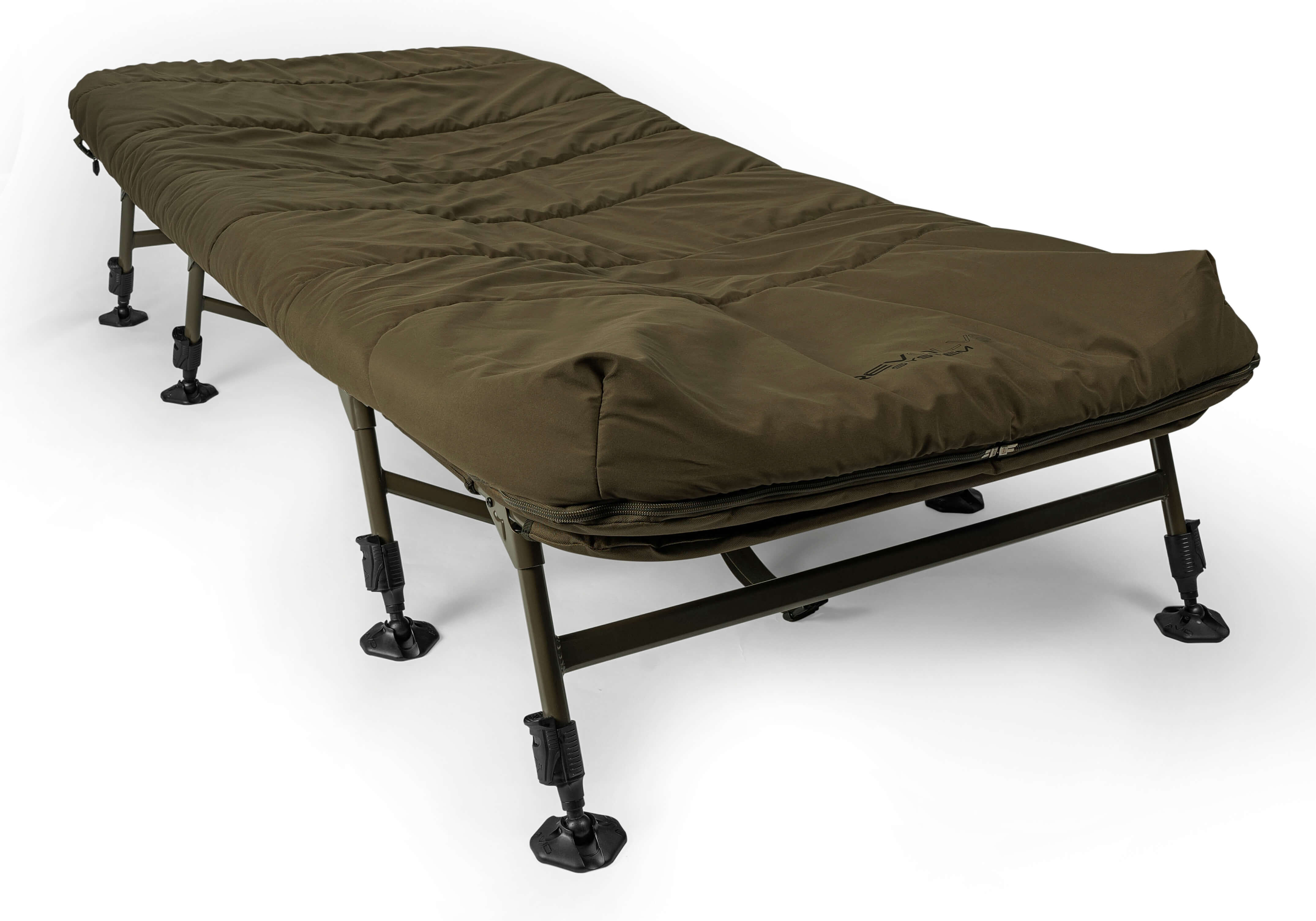 Avid Revolve X System - Letto per carpe a 8 gambe + sacco a pelo XL Comodo lettino da pesca per pescatori, perfetto per lunghe notti in acqua in attesa delle carpe.
