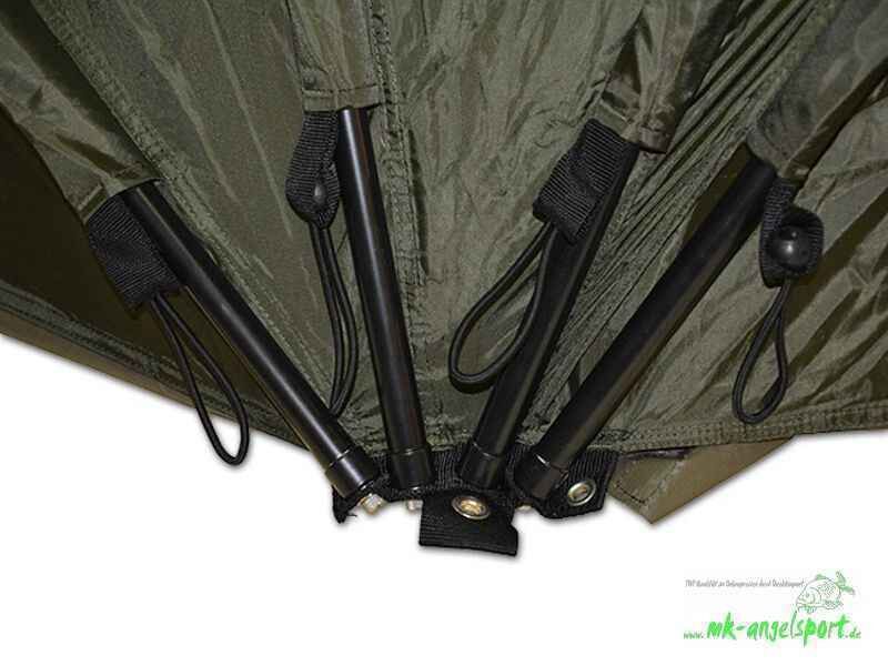 PRO-ZONE-SX-1-Man-Bivvy-_b10-png Nahaufnahme der Stützstruktur einer stabilen Angelhütte für Karpfenangler.