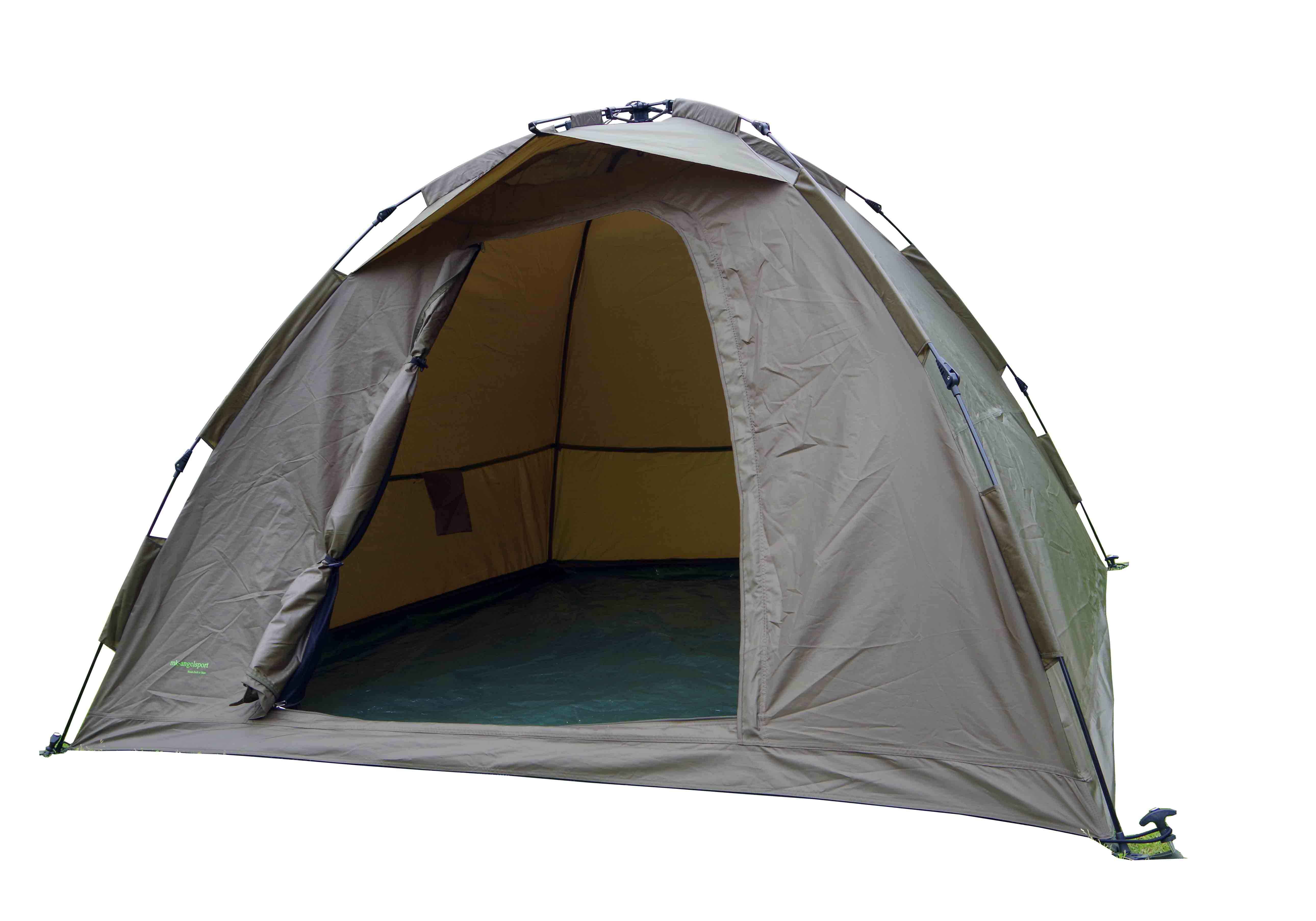 ruck_zuck_angelzelt5 Spaziosa tenda da pesca progettata per i carpisti, che offre riparo e comfort durante le uscite.