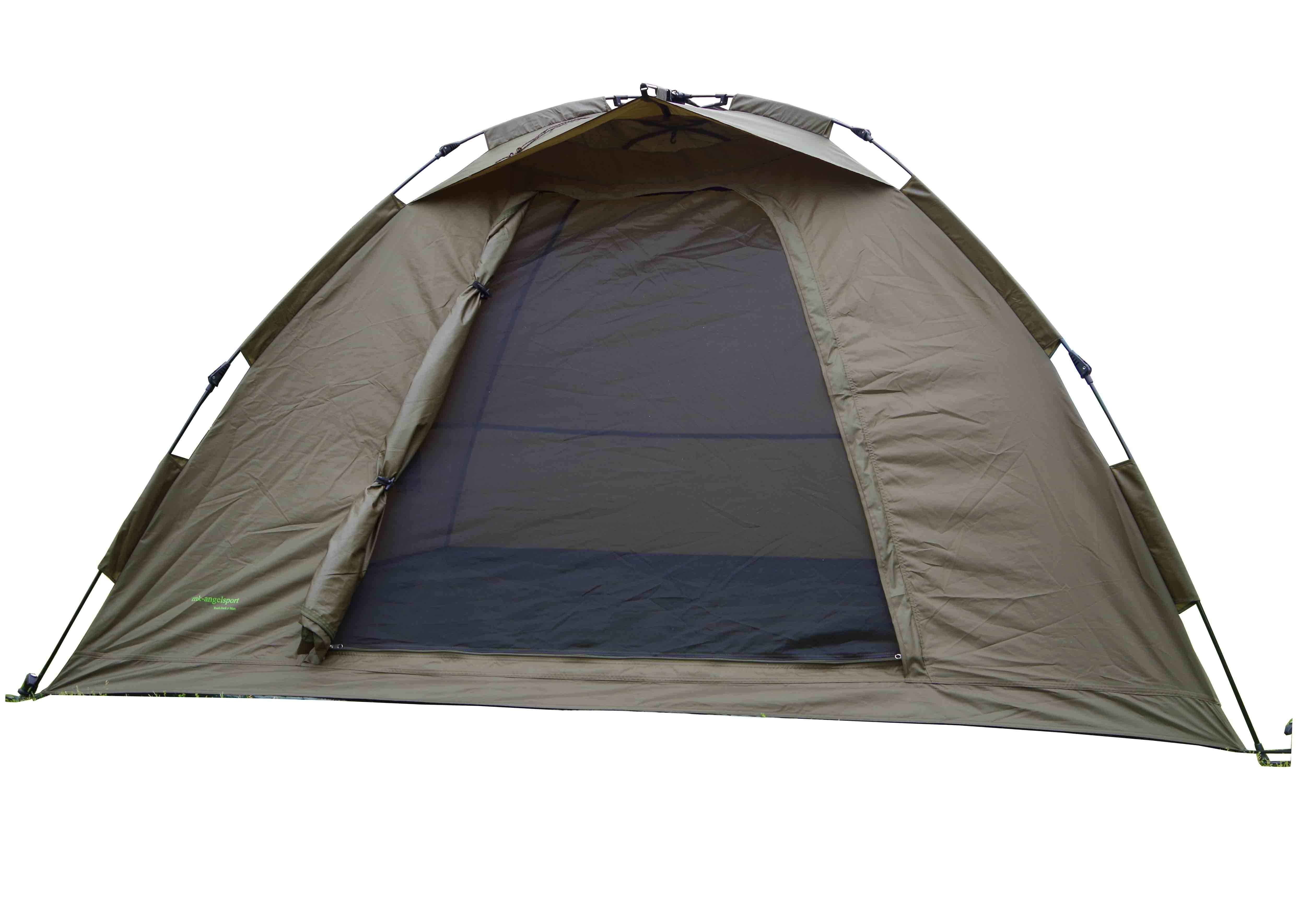 ruck_zuck_angelzelt3 Tenda da pesca resistente che offre riparo e comfort ai carpisti durante le lunghe sessioni.