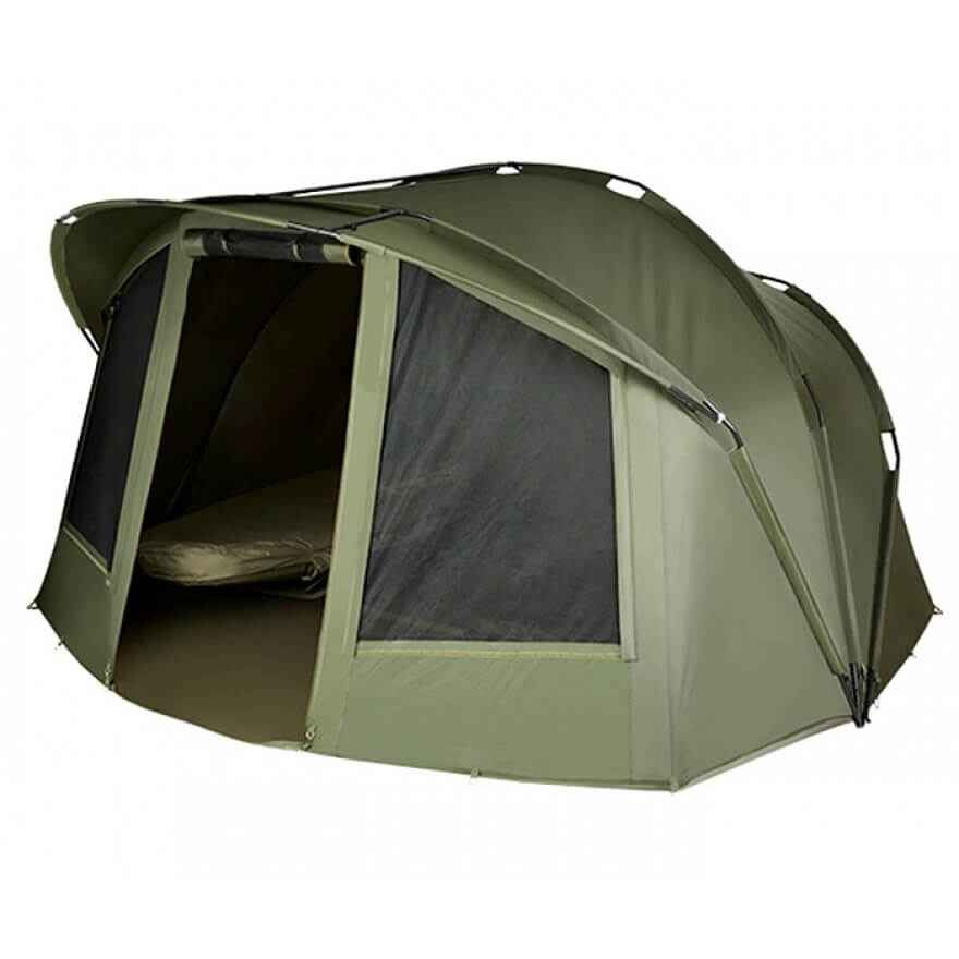 trakker_superdome_bivvy1 Spaziosa tenda da pesca progettata per i carpisti, offre comfort e protezione.