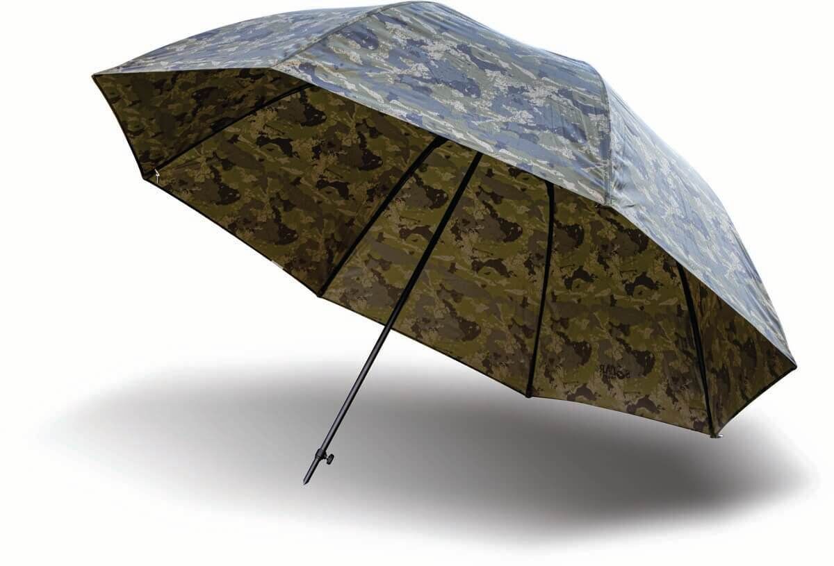 solar-CA21-brolly2 Maskovací rybářský deštník poskytující stín a ochranu pro rybáře během jejich sezení.