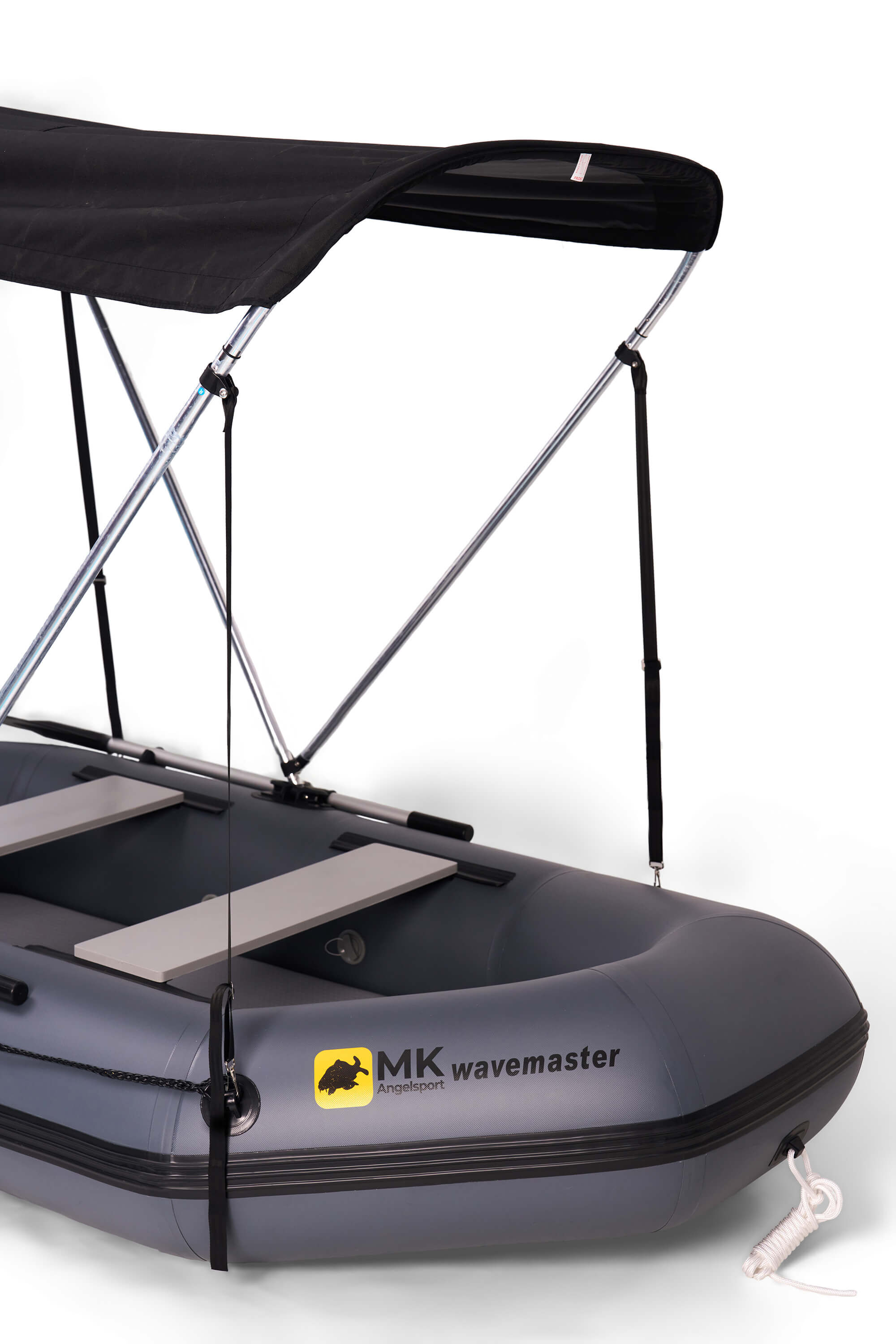 Barco de pesca inflable duradero con dosel, perfecto para aventuras de pesca de carpas.