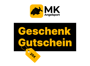 Geschenk-Gutschein : 25 Euro Einkaufsgutschein bei MK-Angelsport Geschenkgutschein für Angelausrüstung, ideal für Karpfenangler, um ihr Hobby zu bereichern.