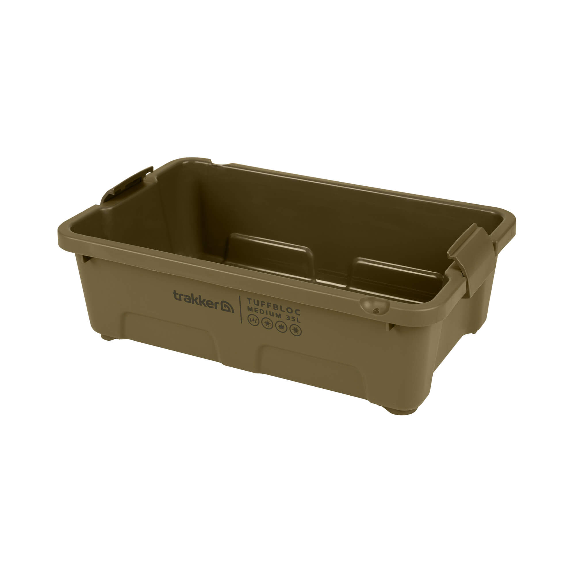 Trakker Tuffbloc Storage Box M Robuste 35-Liter-Angelbox zum Karpfenangeln, perfekt für die Organisation von Ködern und Ausrüstung.
