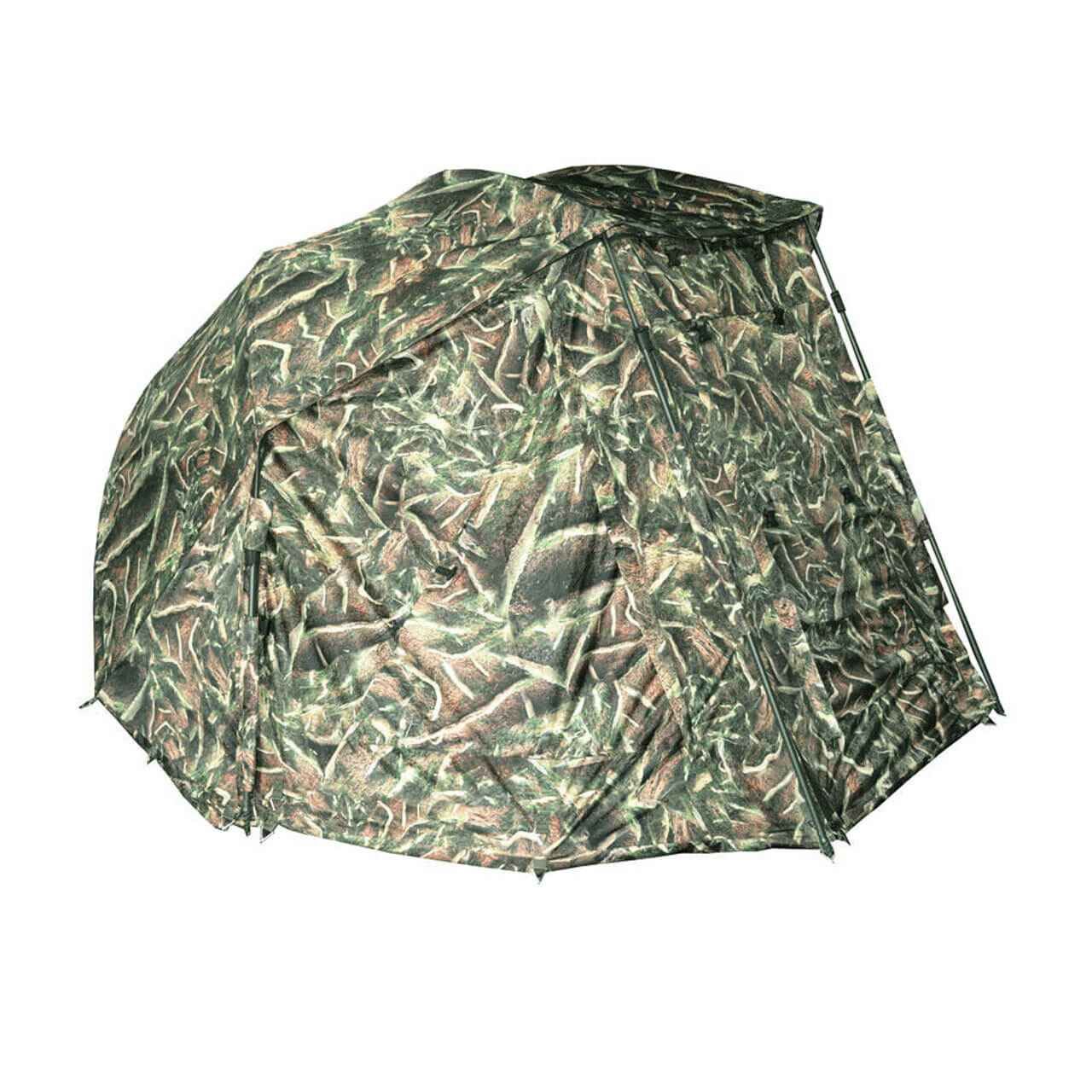 Pressemitteilung: Neues Bivvy und Brolly Tarnfarbener Angelschutz, perfekt für Karpfenangler, der Schutz und Komfort bietet.