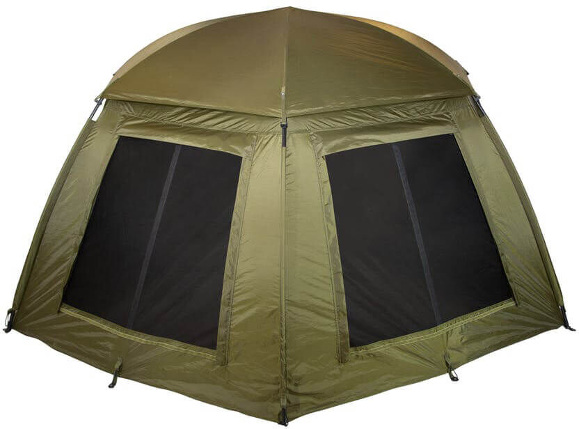 trakker-201548-1 Spaziosa tenda da pesca progettata per i carpisti, offre comfort e protezione.