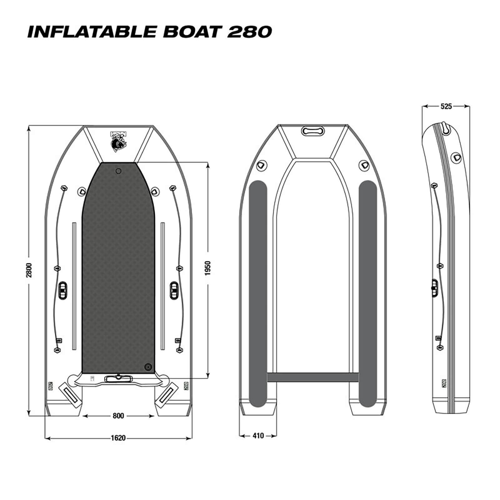 Gedetailleerd ontwerp van een opblaasbare boot, ideaal voor karpervisavonturen.