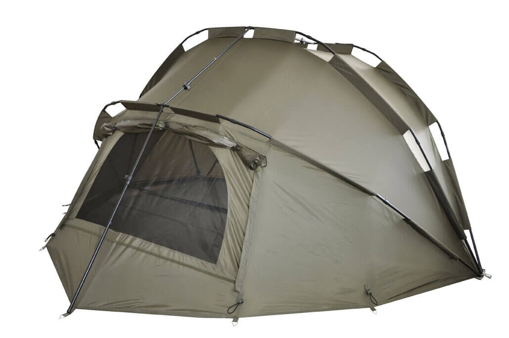 big-shelter-karpfen Tenda da pesca durevole che fornisce riparo ai pescatori di carpe durante le battute di pesca all'aperto.
