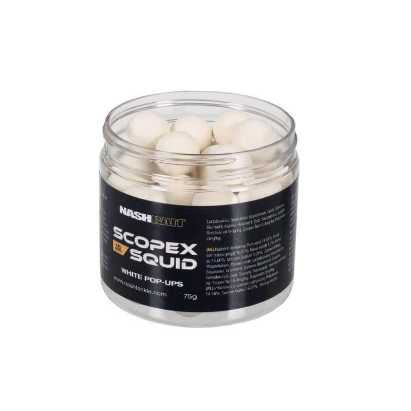 nash-popup-B6843 Nash Bait Scopex Squid pop-ups blancos, imprescindibles para una pesca exitosa de la carpa.