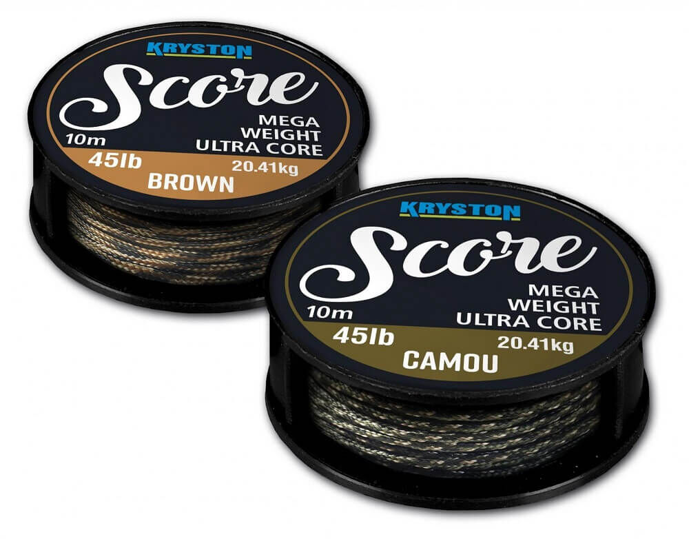 kryston-score-camou Dos bobinas de hilo de pescar Kryston Score en color marrón y camo, ideal para la pesca de carpas.