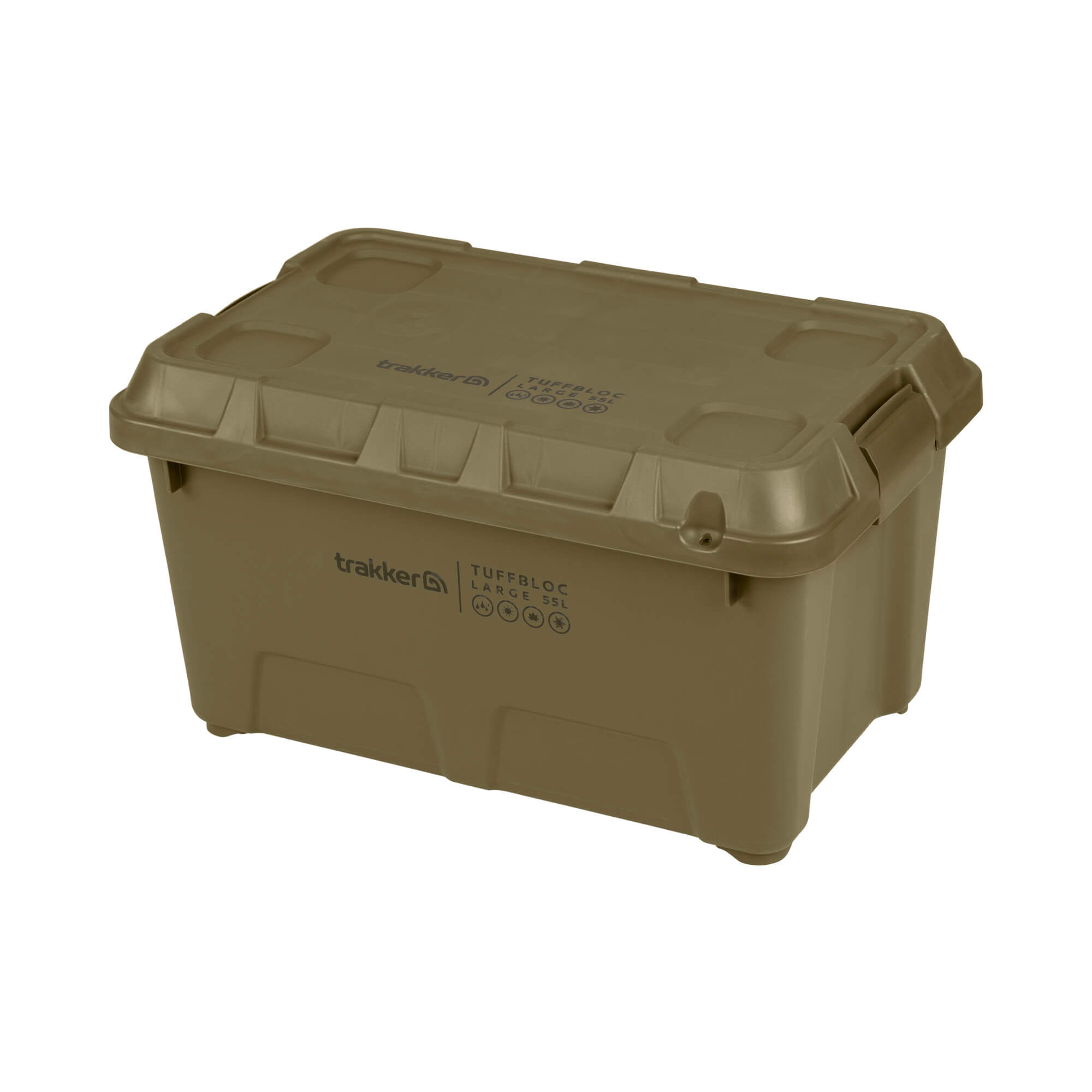 Caja de almacenamiento Trakker Tuffbloc L Caja de aparejos duradera para la pesca de carpas, perfecta para organizar cebos y aparejos.