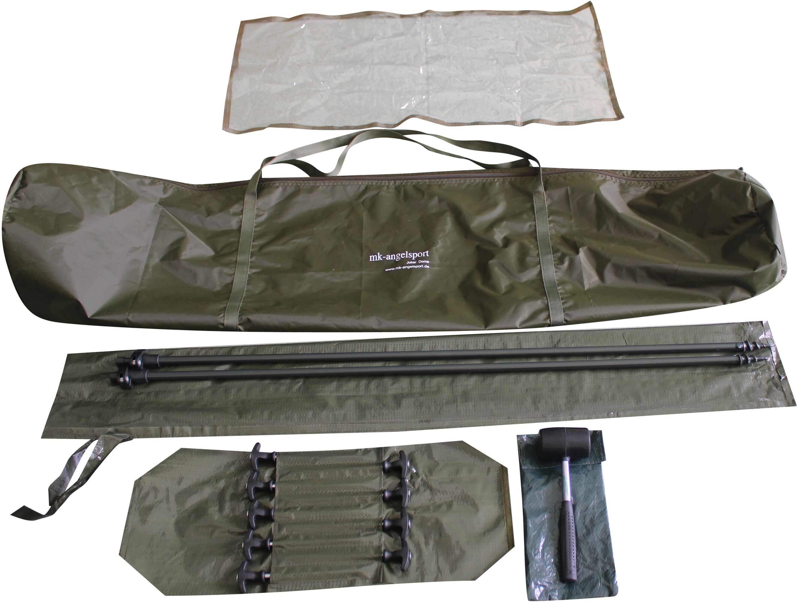 jokerdome-accessoires Im Lieferumfang sind Stormpoles, T-Pegs, Tranposrttasche und ein Zelthammer enthalten.