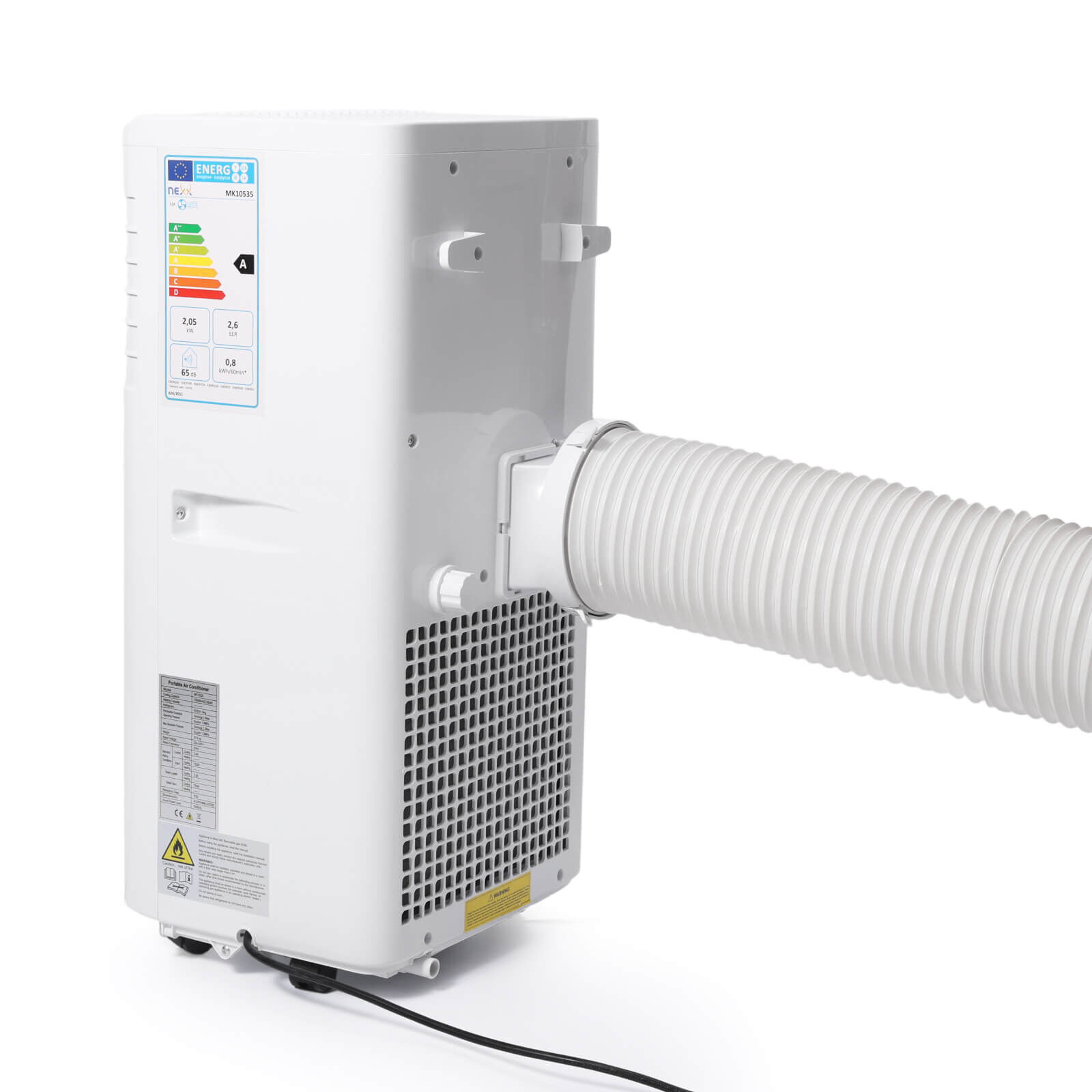 Draagbare airconditioner met flexibele uitlaatslang voor het koelen van vistenten en uitrusting.