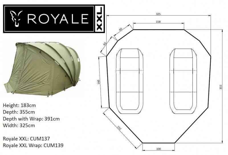 5626-2 Geräumiges Royale XXL-Angelzelt mit Abmessungen für komfortable Karpfenangelausflüge.