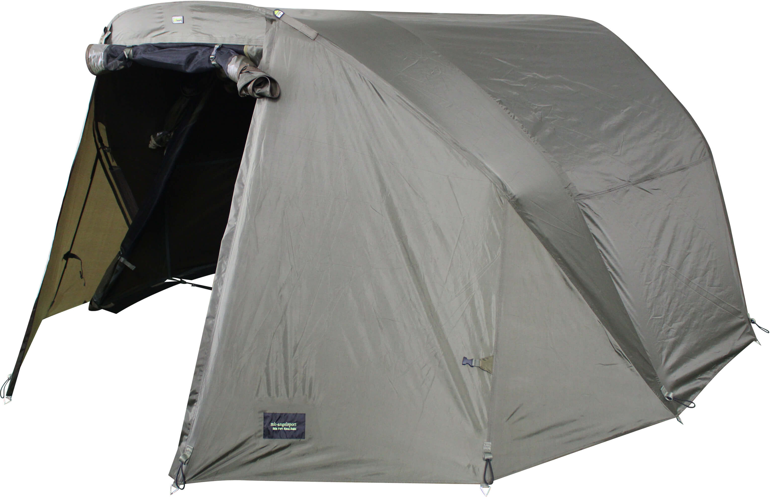 skin-2mann-angelzelt-solid Die Eingangstür des Winterskins kann komplett aufgerollt werden und bietet somit eine variable Einsatzmöglichkeit.