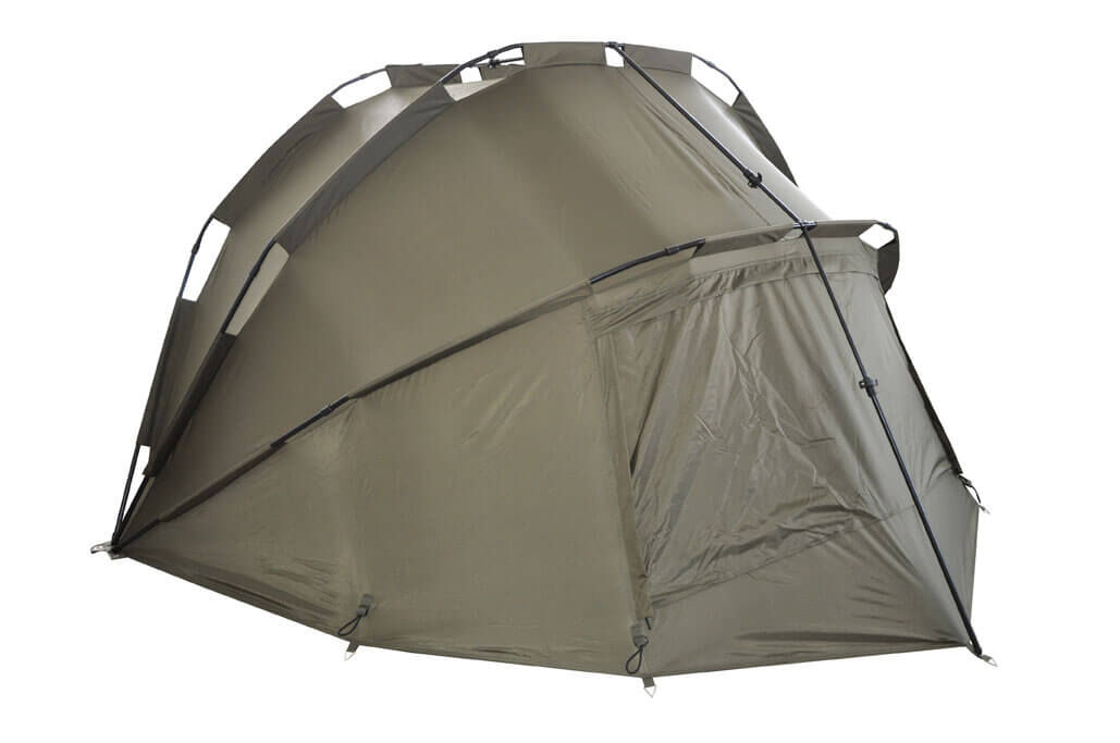 bivvy Tenda da pesca resistente che fornisce riparo ai pescatori di carpe durante le avventure all'aria aperta.