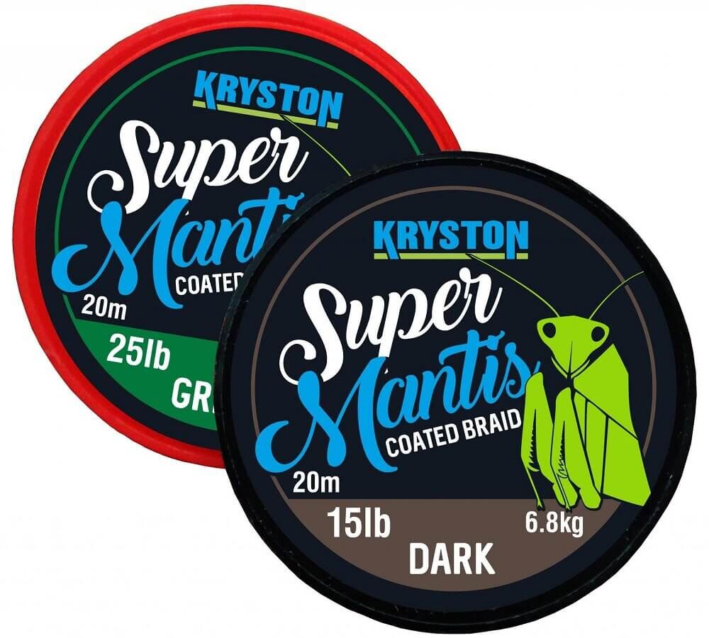 kryston-kr-man2 Dvě cívky potaženého opletu Kryston Super Mantis pro lov kaprů s různou silou.