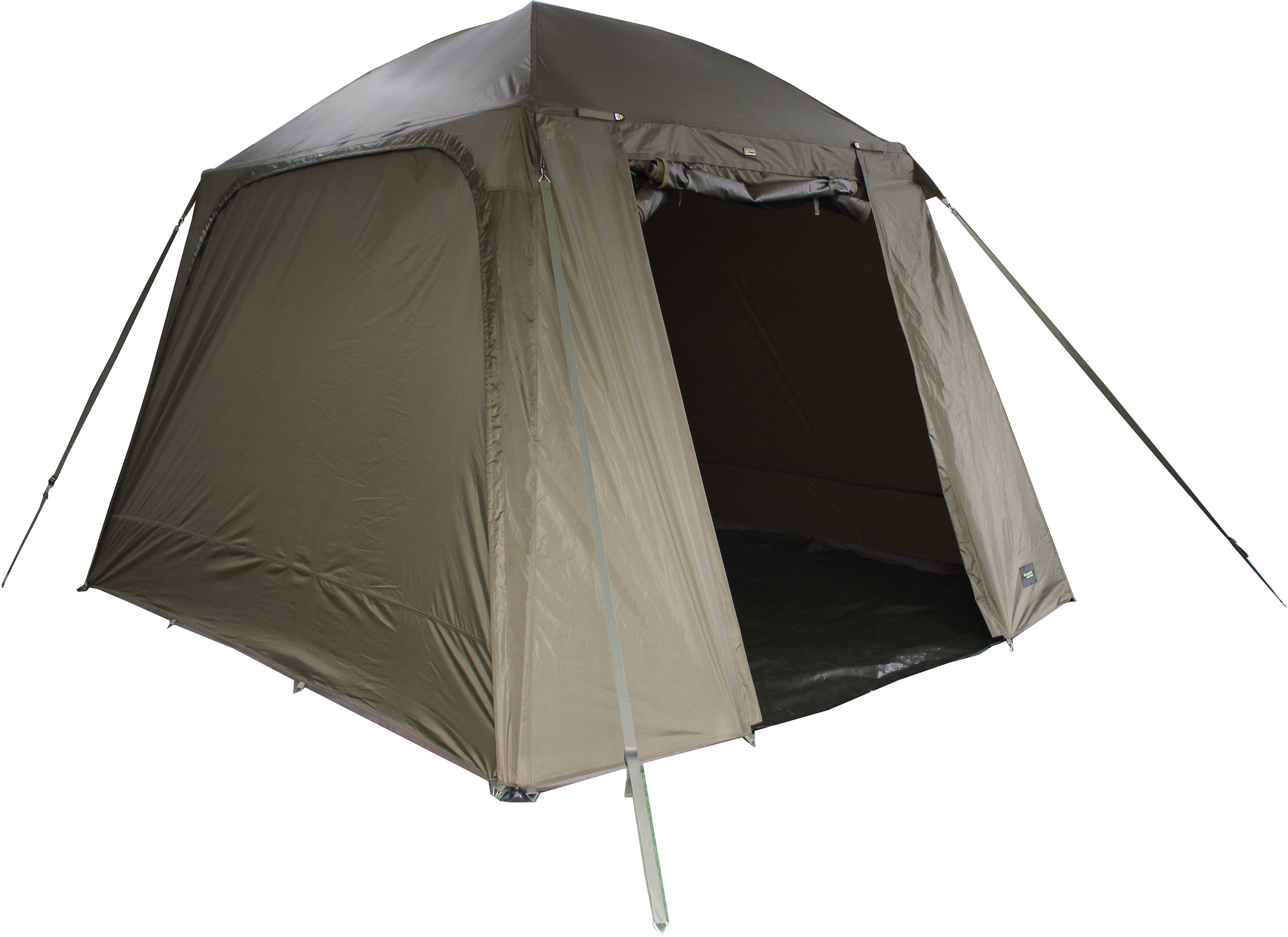 7GW5JIWoziv2Rr Das Aufenthaltszelt kann stabil abgespannt werden und bietet Platz für 4 Karpfenangler.