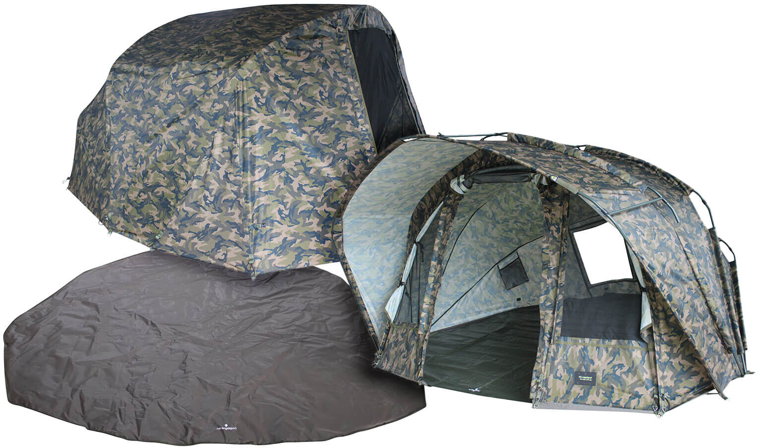 Tenda da pesca mimetica che offre riparo e comfort ai pescatori di carpe in acqua.