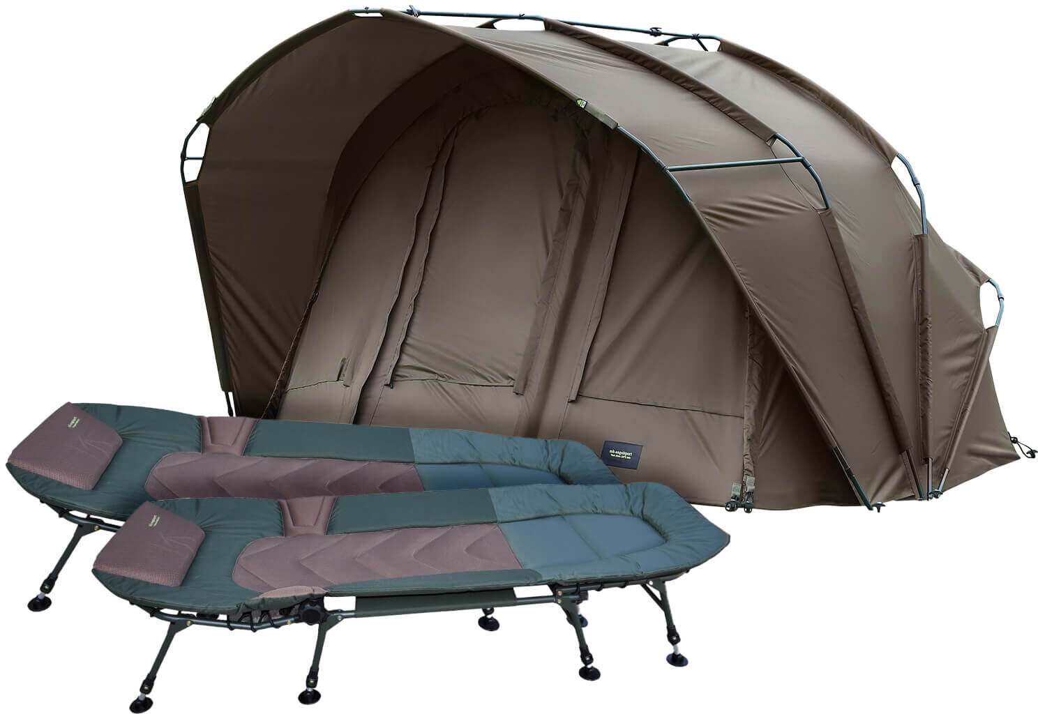 MK Fort Knox 2.0 Pro Dome 2 Mann Angelzelt mit 2 MK 5 Seasons Pro Angelliegen