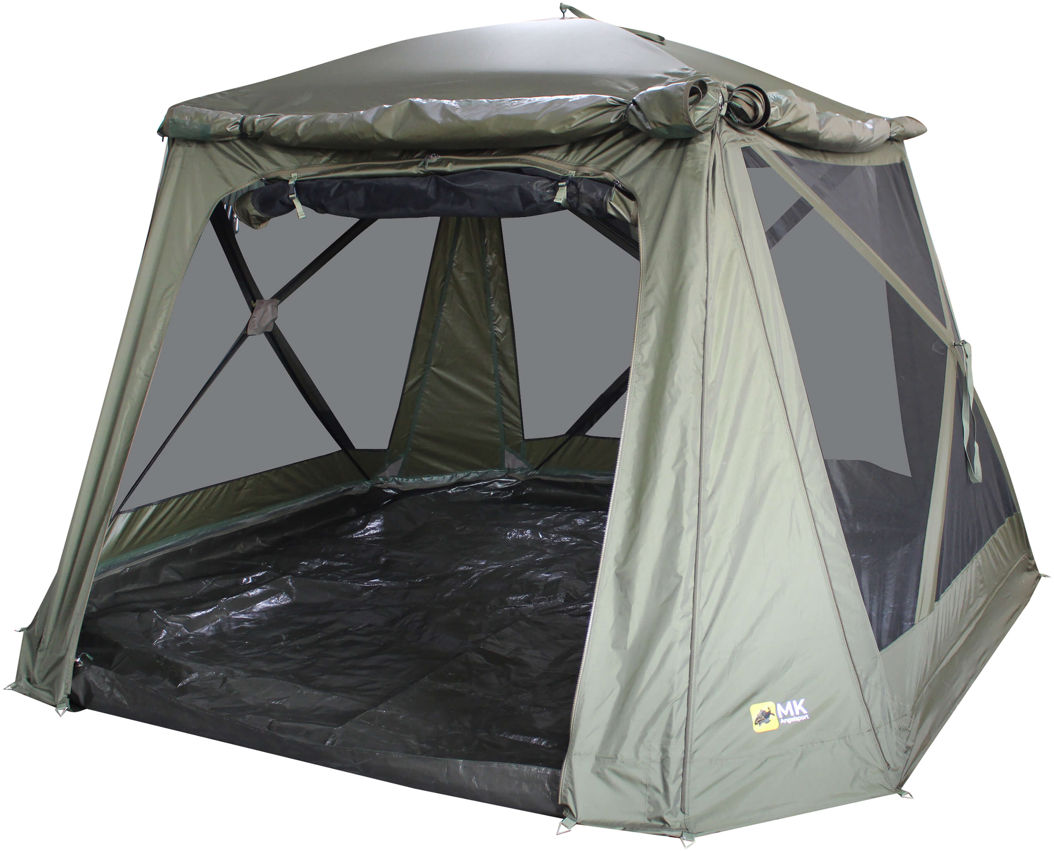 Ruime vistent, perfect voor karpervissers, die comfort en beschutting biedt.