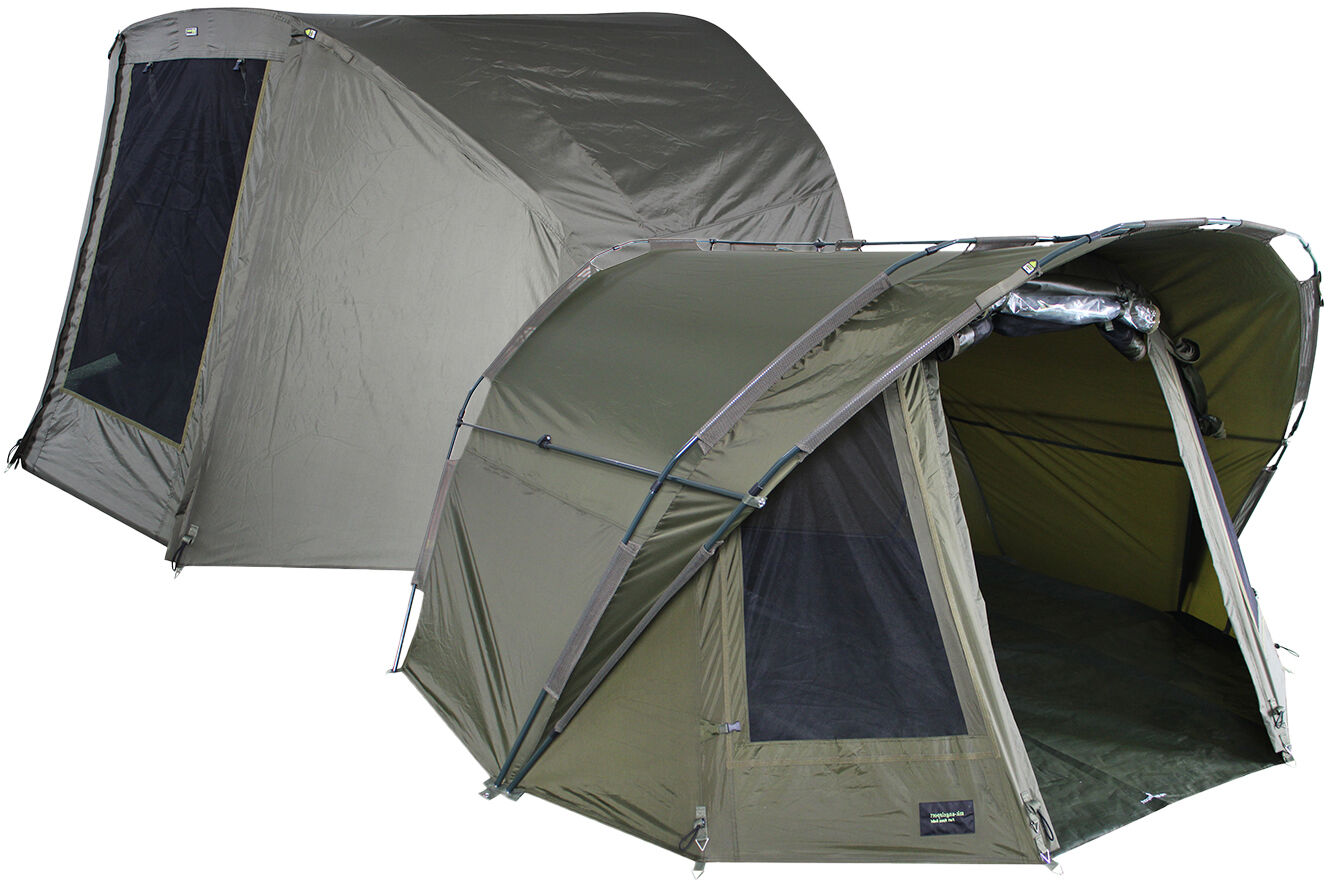 Tenda da pesca resistente per i carpisti, perfetta per ripararsi durante le lunghe battute di pesca.