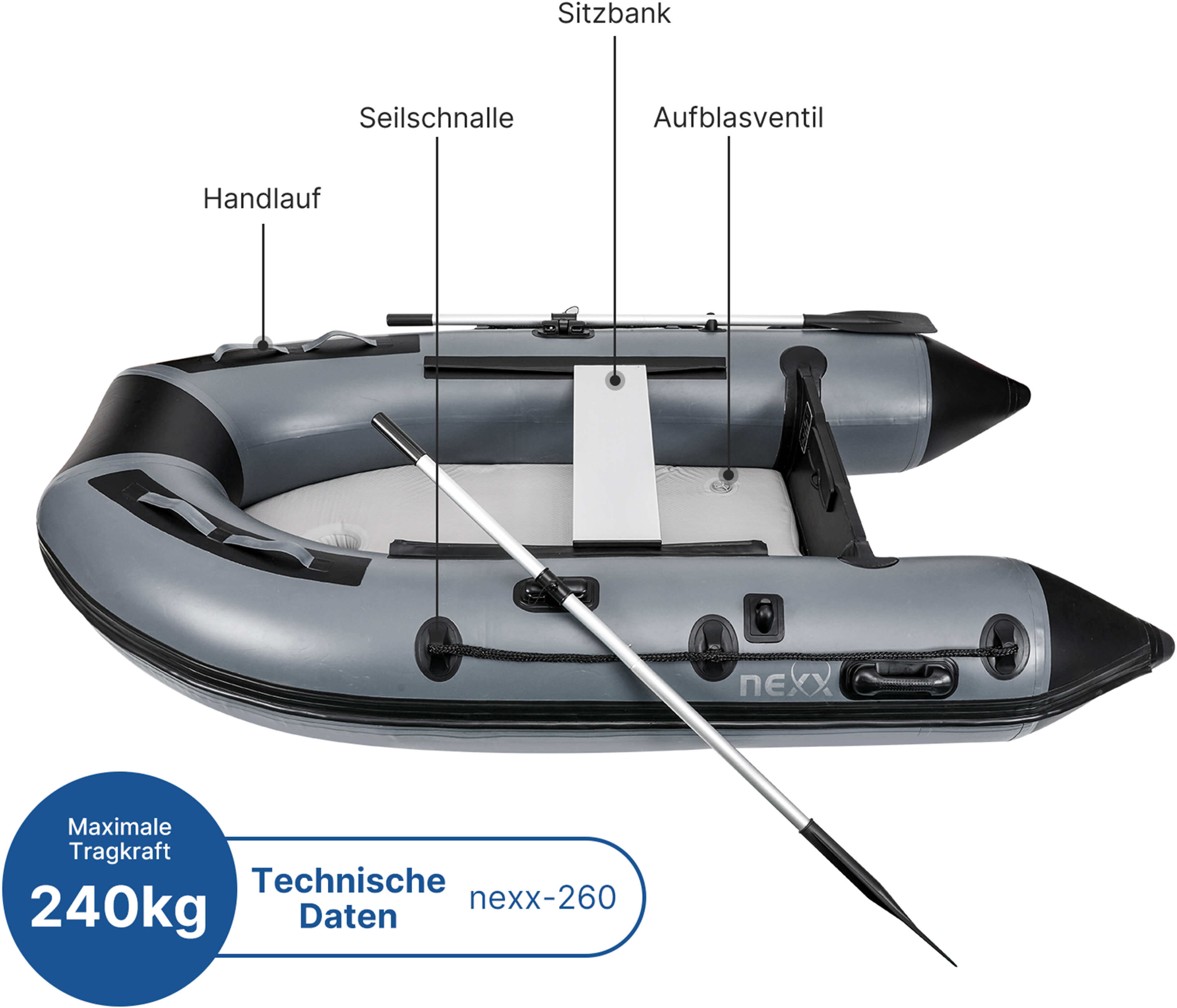 Bateau gonflable résistant pour la pêche à la carpe, parfait pour le transport du matériel et des pêcheurs.