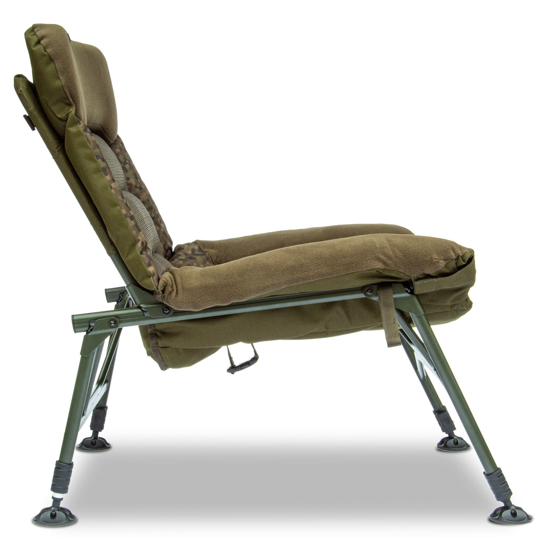 Chaise de pêche confortable conçue pour les pêcheurs de carpes, offrant un support et une stabilité réglables.