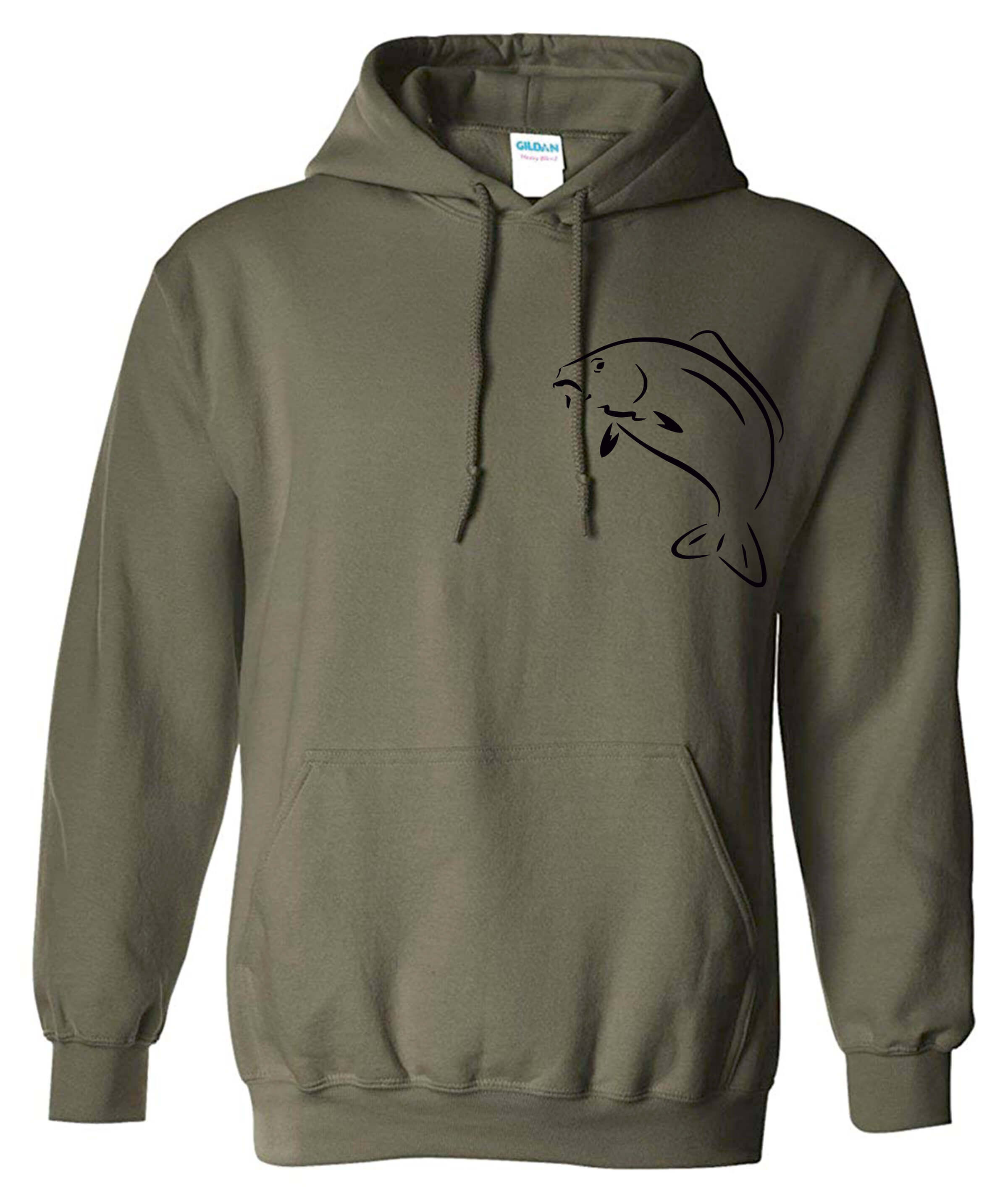 carp-hoodie Dieser naturgrün Carp Hoodie ist ein Kauptzenpullover aus 50% Baumwolle und 50% Polyester.