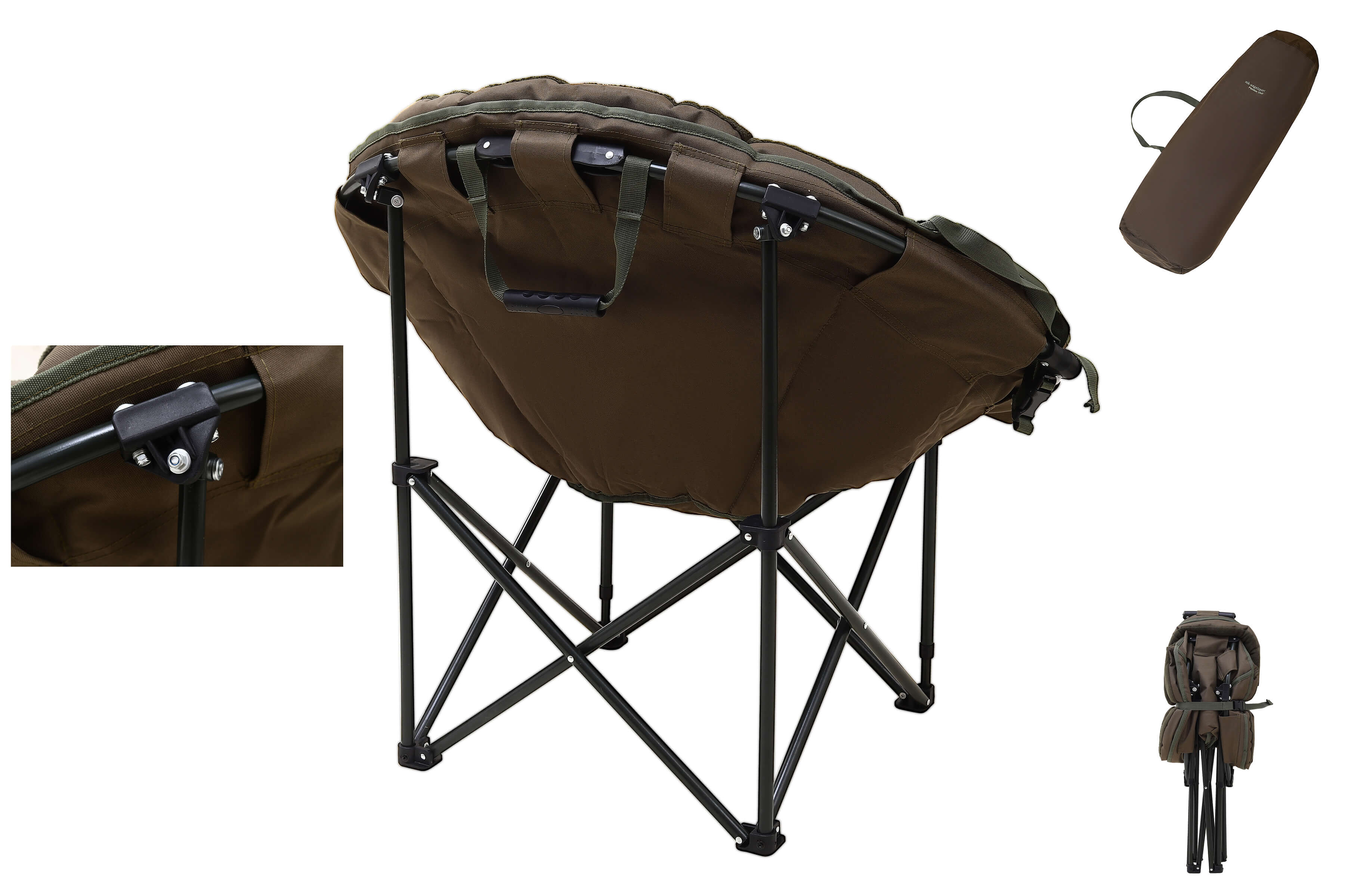 Cómoda silla de pesca plegable, perfecta para largas horas junto al agua mientras pescas carpas.