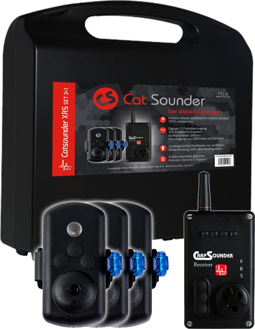 CATXRS-BK-FS3-ACC Der original Cat Sounder 3+1 Set von Carp Sounder beinhaltet 3 Bissanzeiger in verschiedenen Farben.