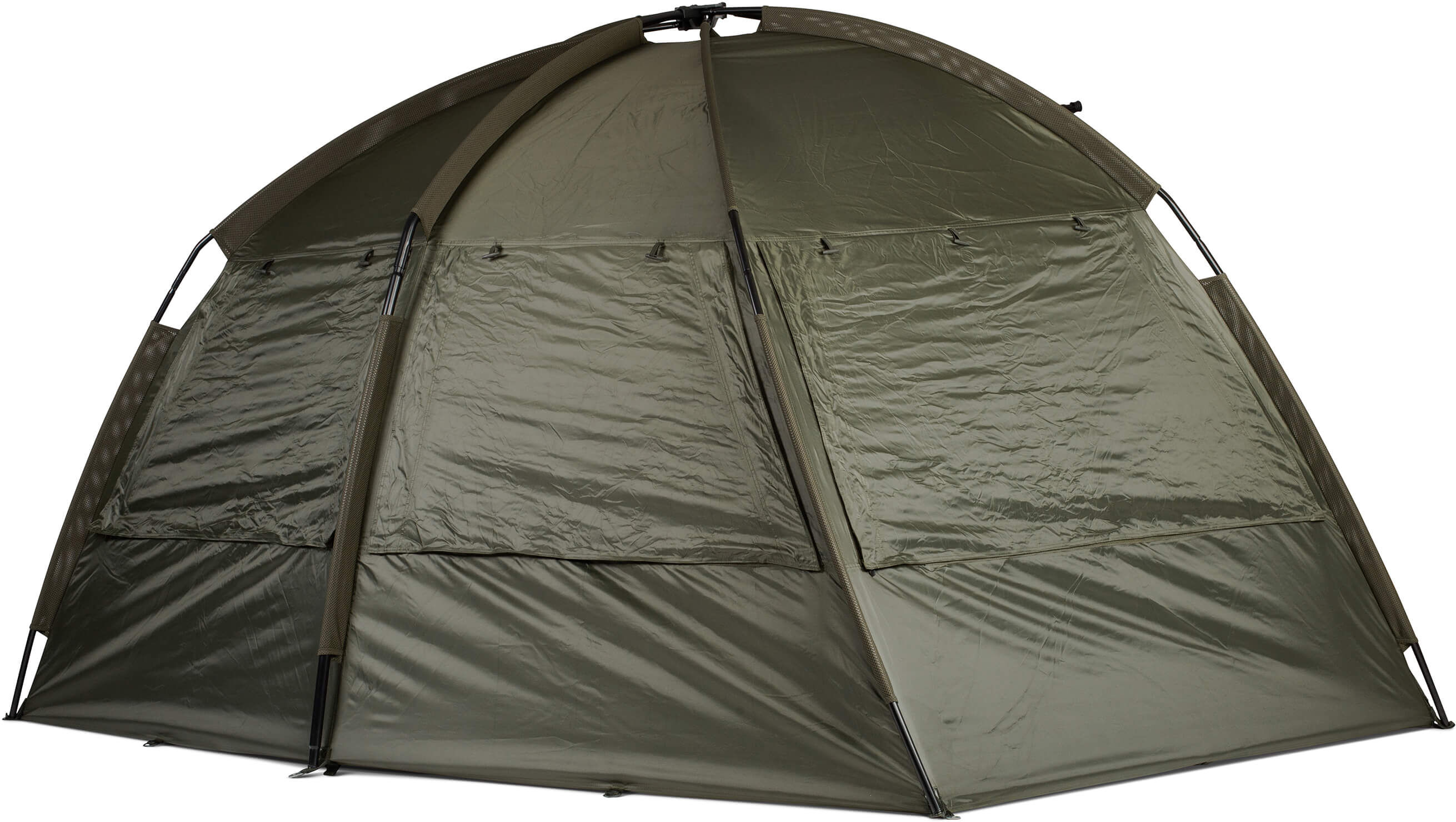 Tenda da pesca resistente per i carpisti, che offre riparo e comfort durante le battute di pesca.