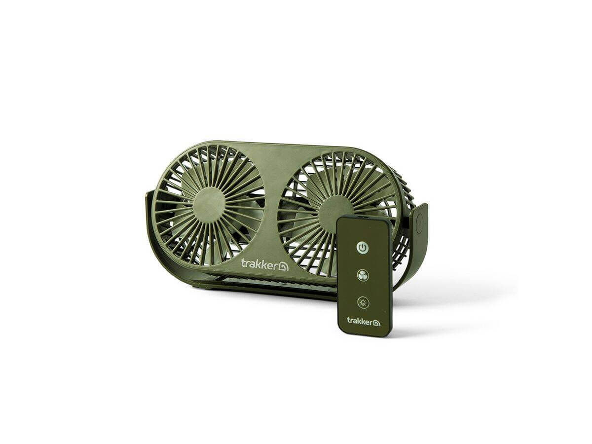Compacte draagbare ventilator voor vissers, perfect om koel te blijven tijdens lange vissessies.