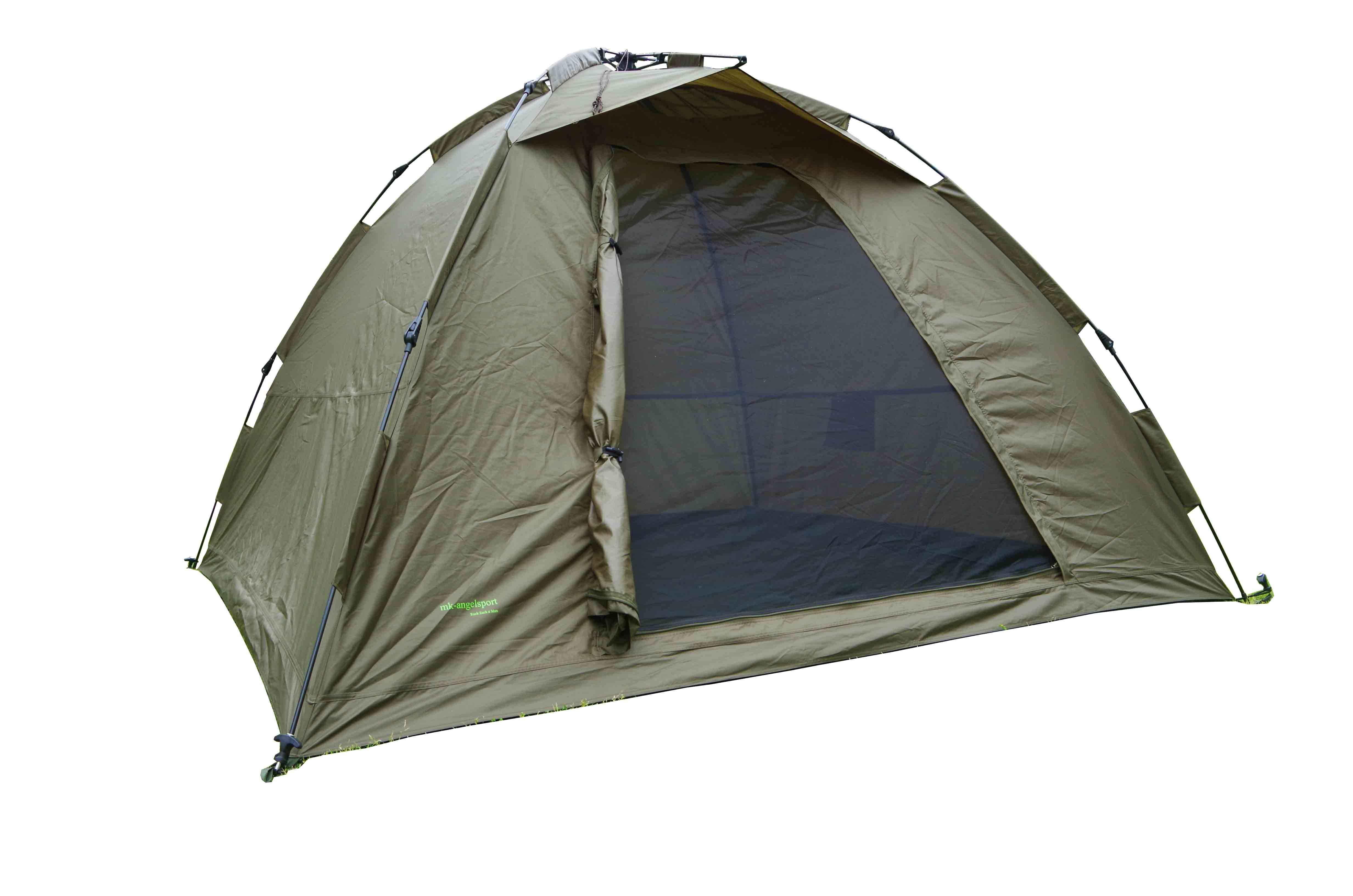 ruck_zuck_angelzelt4 Tenda da pesca resistente per carpisti, ideale per comode battute di pesca all'aperto.