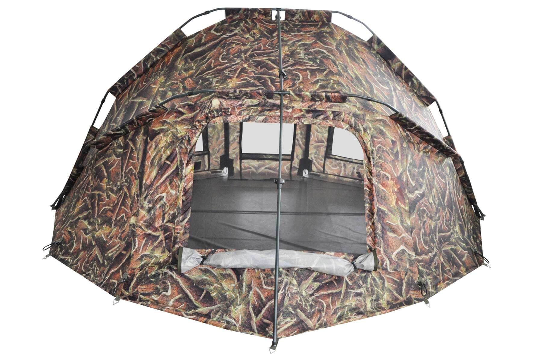 angelzelt-billig Camouflage vistent die beschutting en comfort biedt voor karpervissers tijdens tochten.