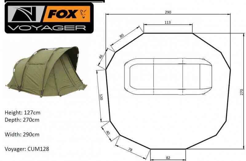5630-Fox-Voyager-Zelt Fox Voyager vistent afmetingen voor karpervissers, perfect voor outdoor vistochten.
