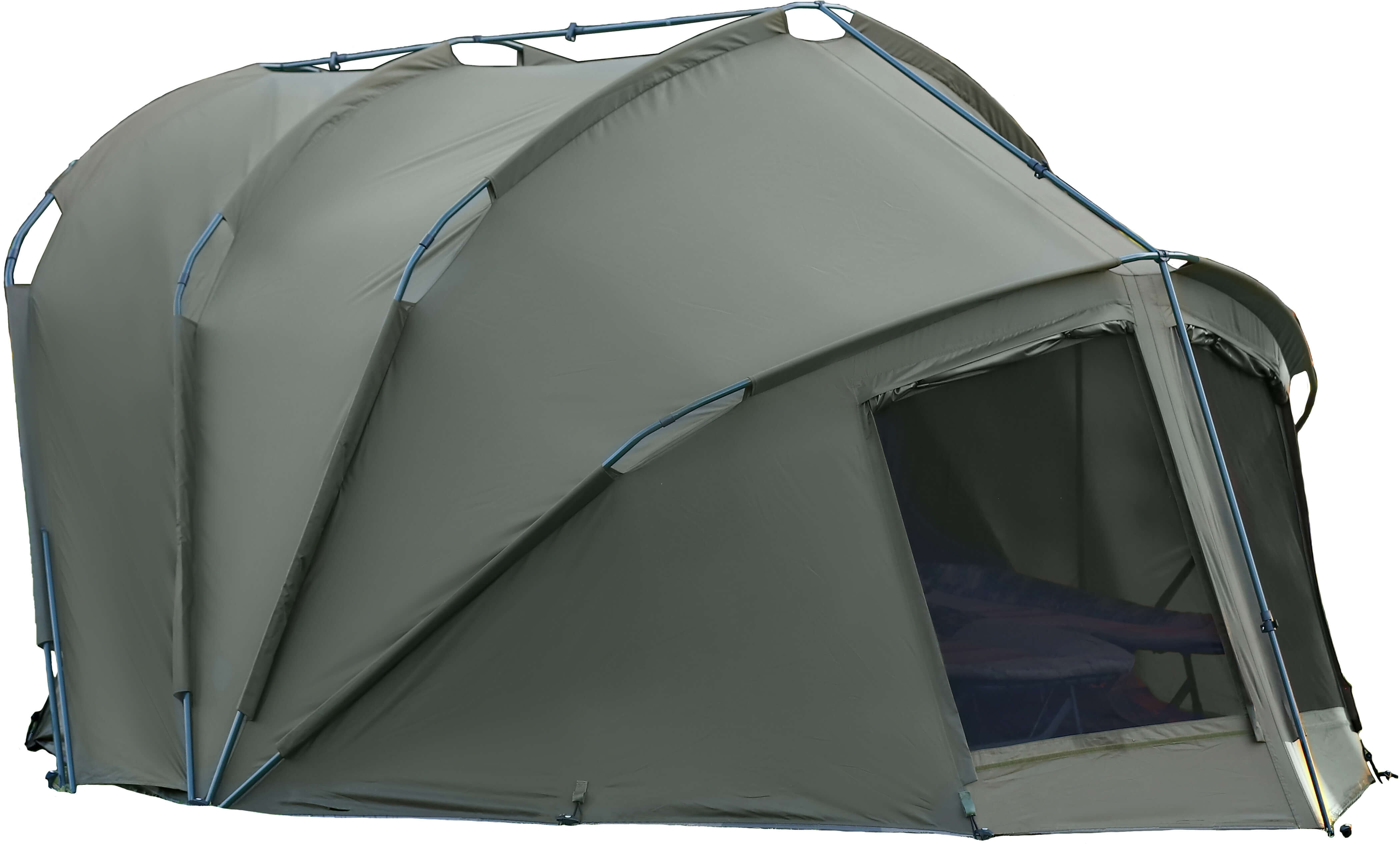 Spaziosa tenda da pesca progettata per i carpisti, offre comfort e protezione.
