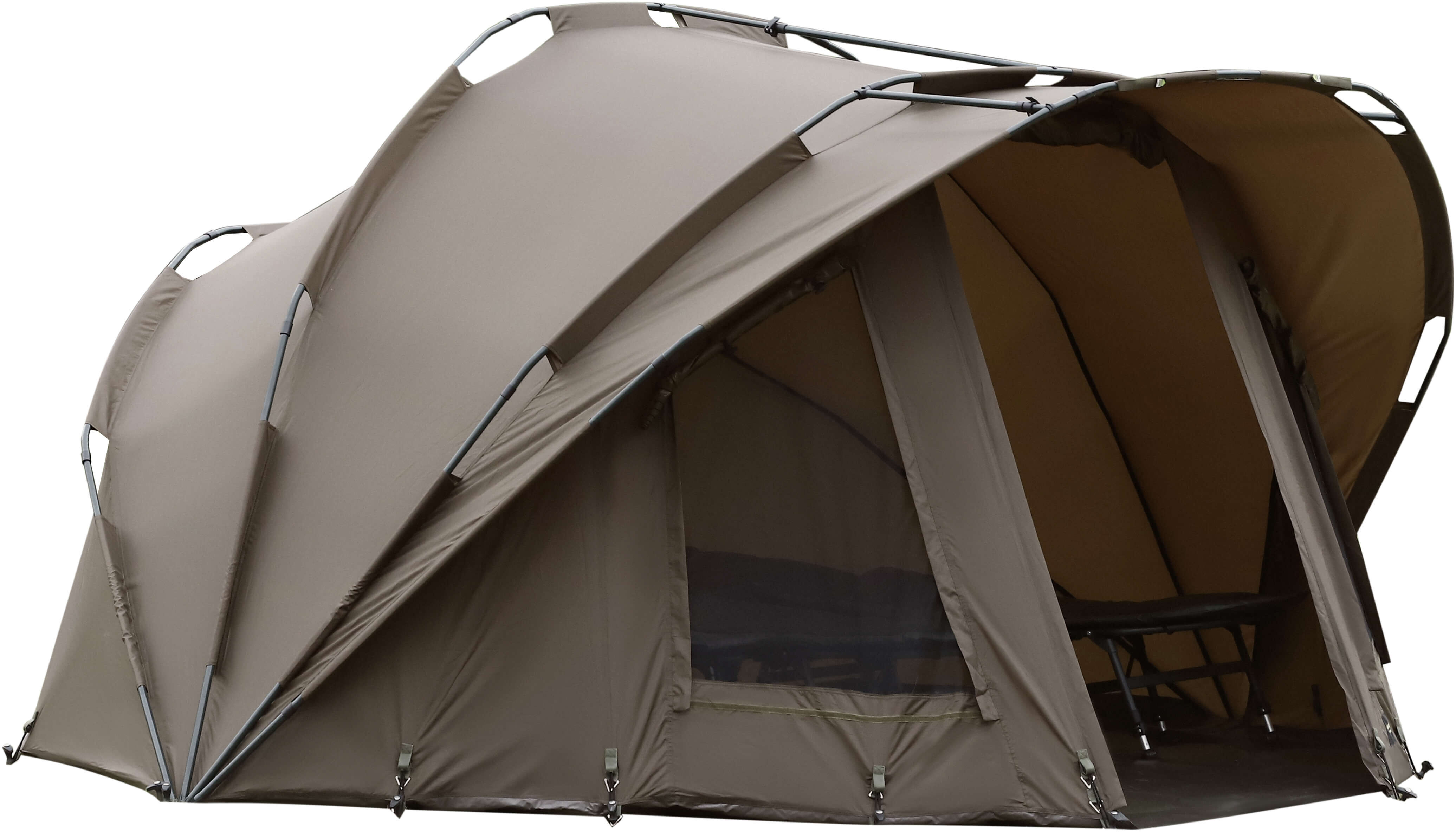 Amplia carpa de pesca diseñada para brindar comodidad y conveniencia durante los viajes de pesca de carpas.