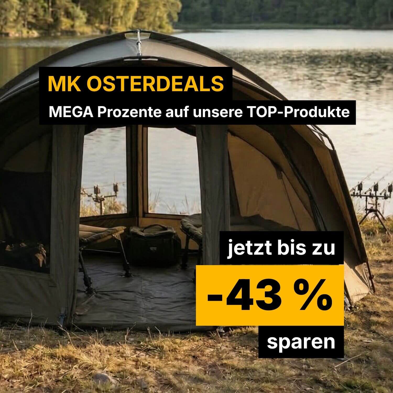 camping-zelt, zelt innenraum, camping am see, camping promo, rabatt-etikett