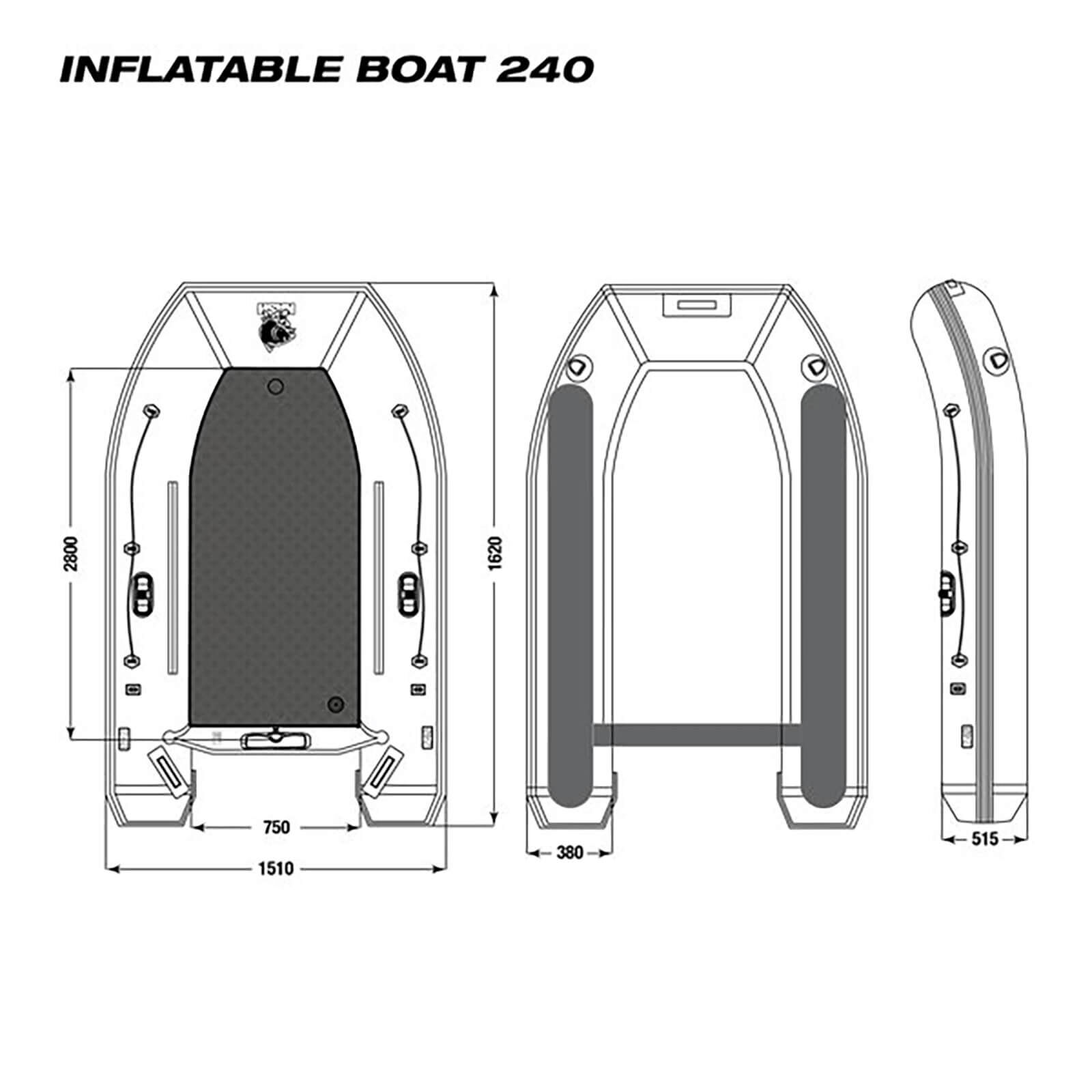 Detailliertes Diagramm eines Schlauchboots, perfekt für Karpfenangelabenteuer.