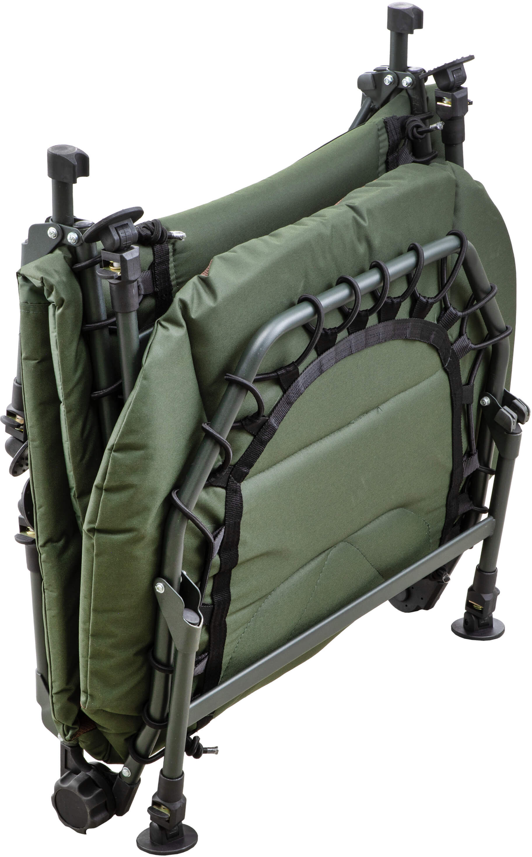 mk-5season-bedchair-7 Das MK Bedchair kann ganz flach zusammen geklappt werden und besitzt somit ein kleines Packmaß.