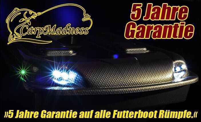 5 Jahre Garantie auf Futterboot Rümpfe Hochwertiges Futterboot mit LED-Beleuchtung, perfekt für Karpfenangelbegeisterte.