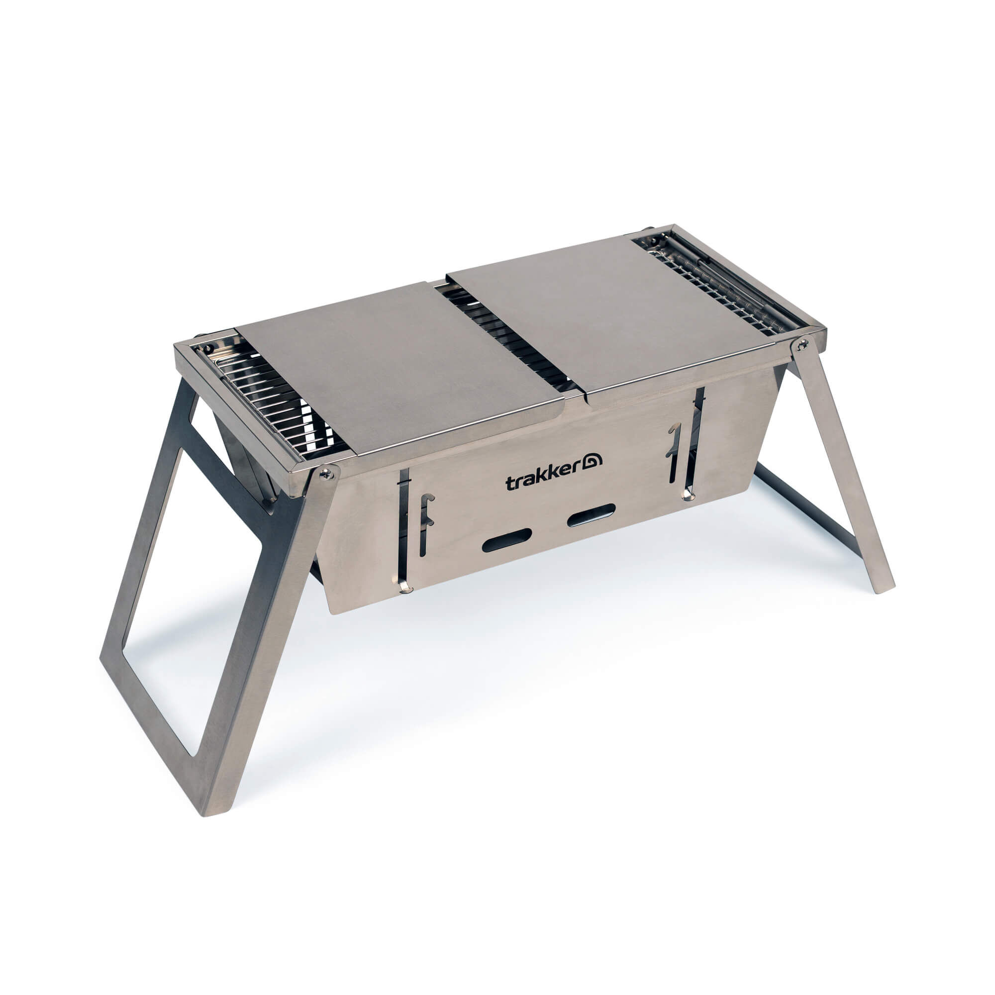 Tragbarer Grill aus Edelstahl für Angler, ideal zum Kochen an Angelplätzen.