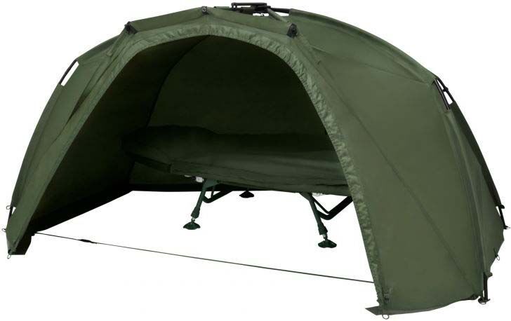 Trakker Tempest V2 Angelzelt Geräumiger Angelunterstand mit bequemem Bett für Karpfenangler, ideal für lange Angelsessions.