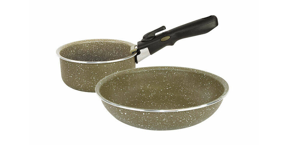 Armolife_Marble_Cookset_01-1-8 Das Trakker Armolife Cook Set beinhaltet 2 Kochtöpfen und den dazu passenden Schnellwechselgriff.