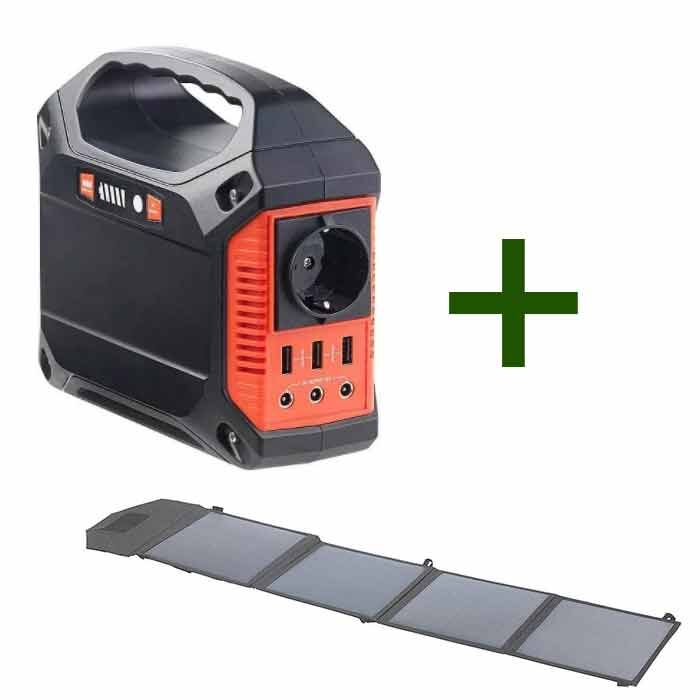 powerbank-solar-48ah-set Draagbare krachtcentrale met zonnepaneel, ideaal voor vissers die betrouwbare energie nodig hebben.