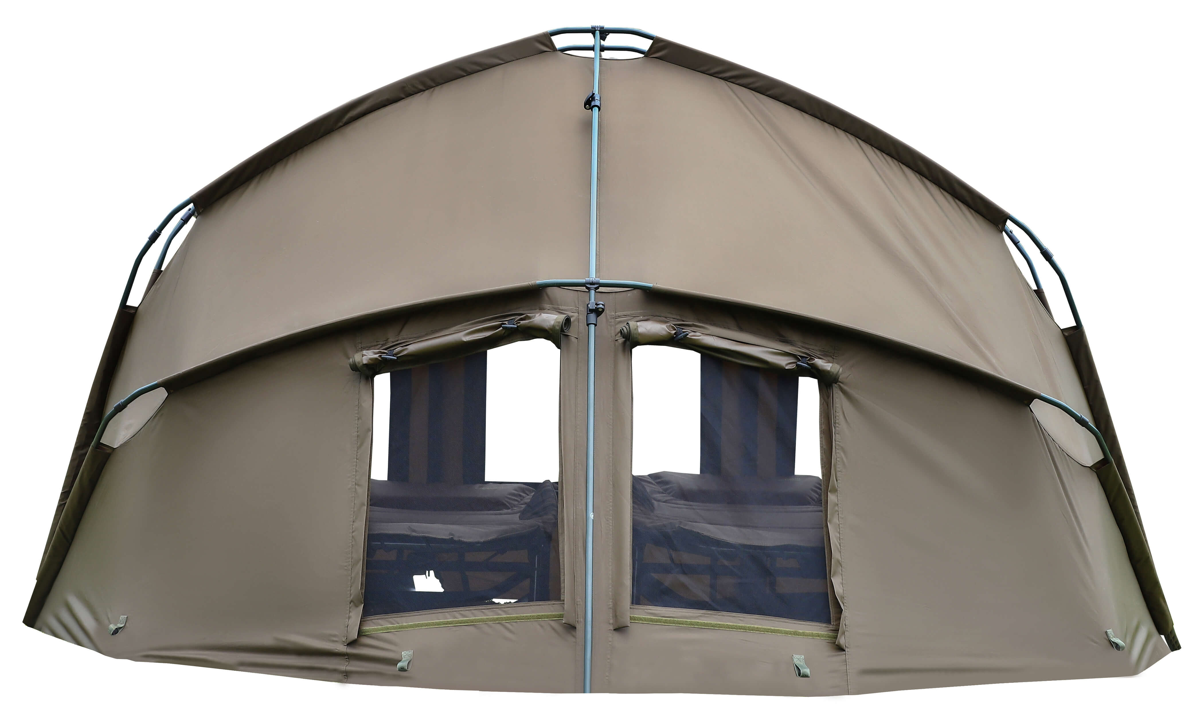 2mann-angelzelt-knox Spaziosa tenda da pesca progettata per i carpisti, offre comfort e protezione.